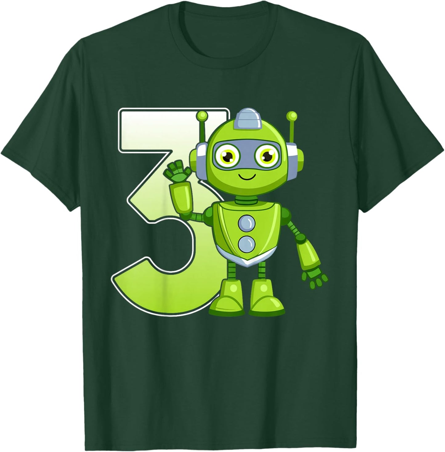 Kids 3 Years Old Robot Robotics 3rd Birthday Party T-Shirt - T-Shirt | Forest