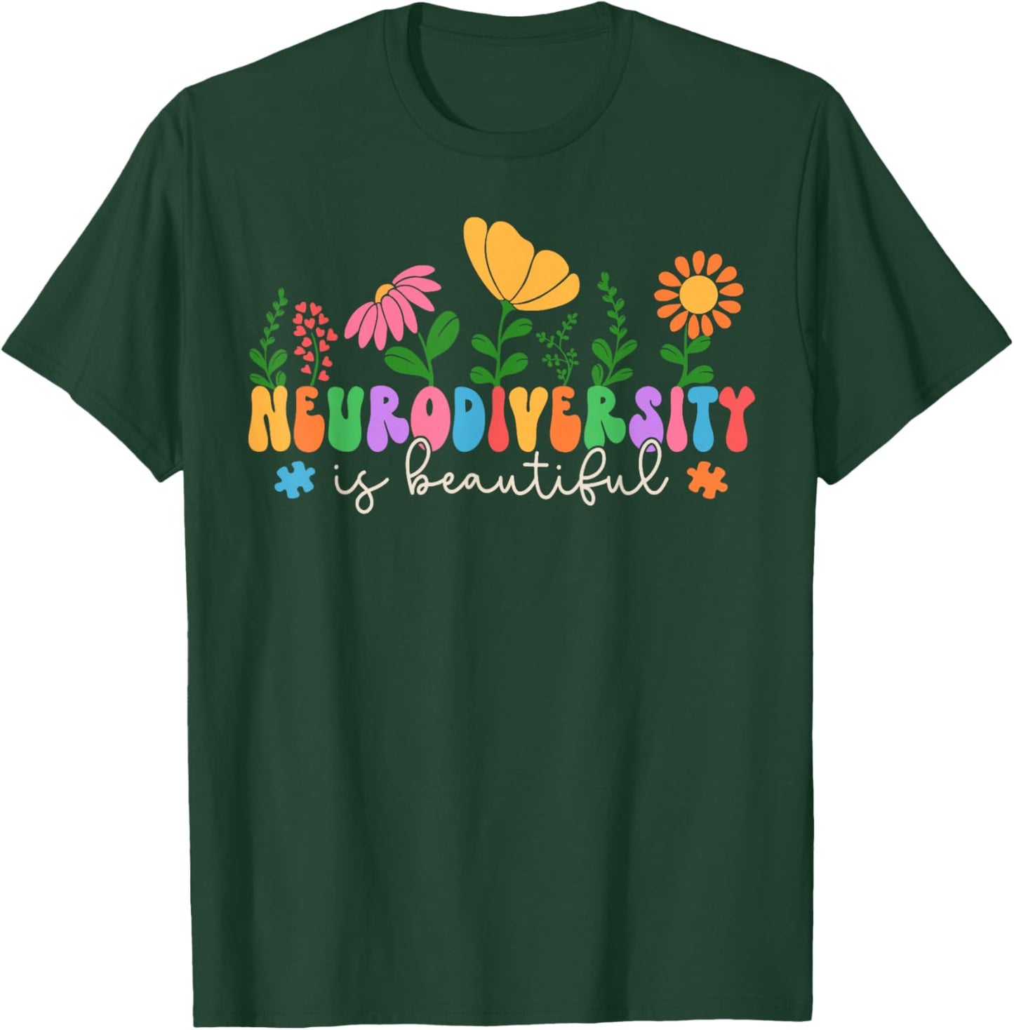 Neurodiversity is Beautiful Flower SPED AAC Autism Awareness T-Shirt - T-Shirt | Forest