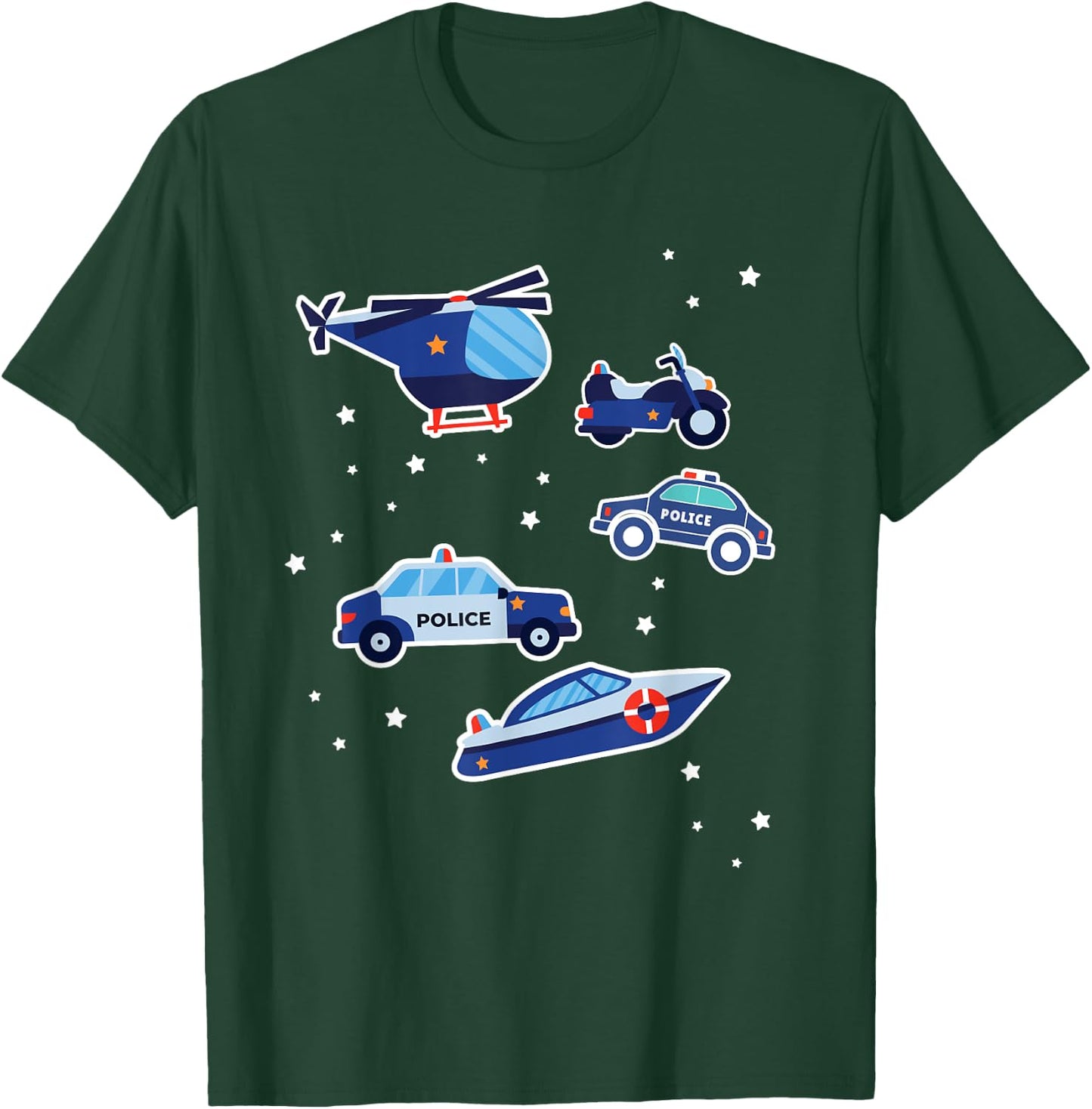 Police Cars Police Vehicles Kids Boys Toddler Cop Car Girls T-Shirt - T-Shirt | Forest