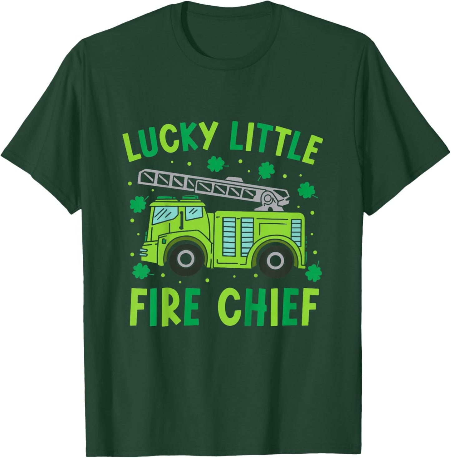 Kids Cute Funny Green Firetruck Kids St Patrick Day Fire Truck T-Shirt - T-Shirt | Forest