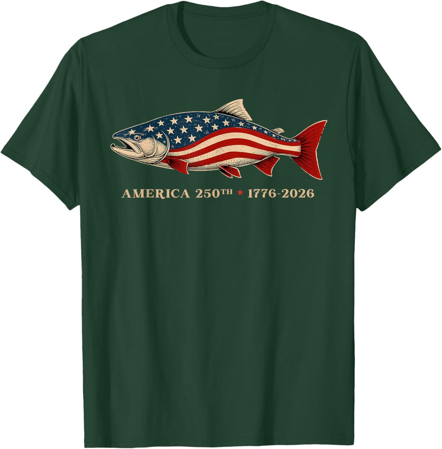 250th Anniversary USA Fishing American Flag 250 Years Fisher T-Shirt - T-Shirt | Forest