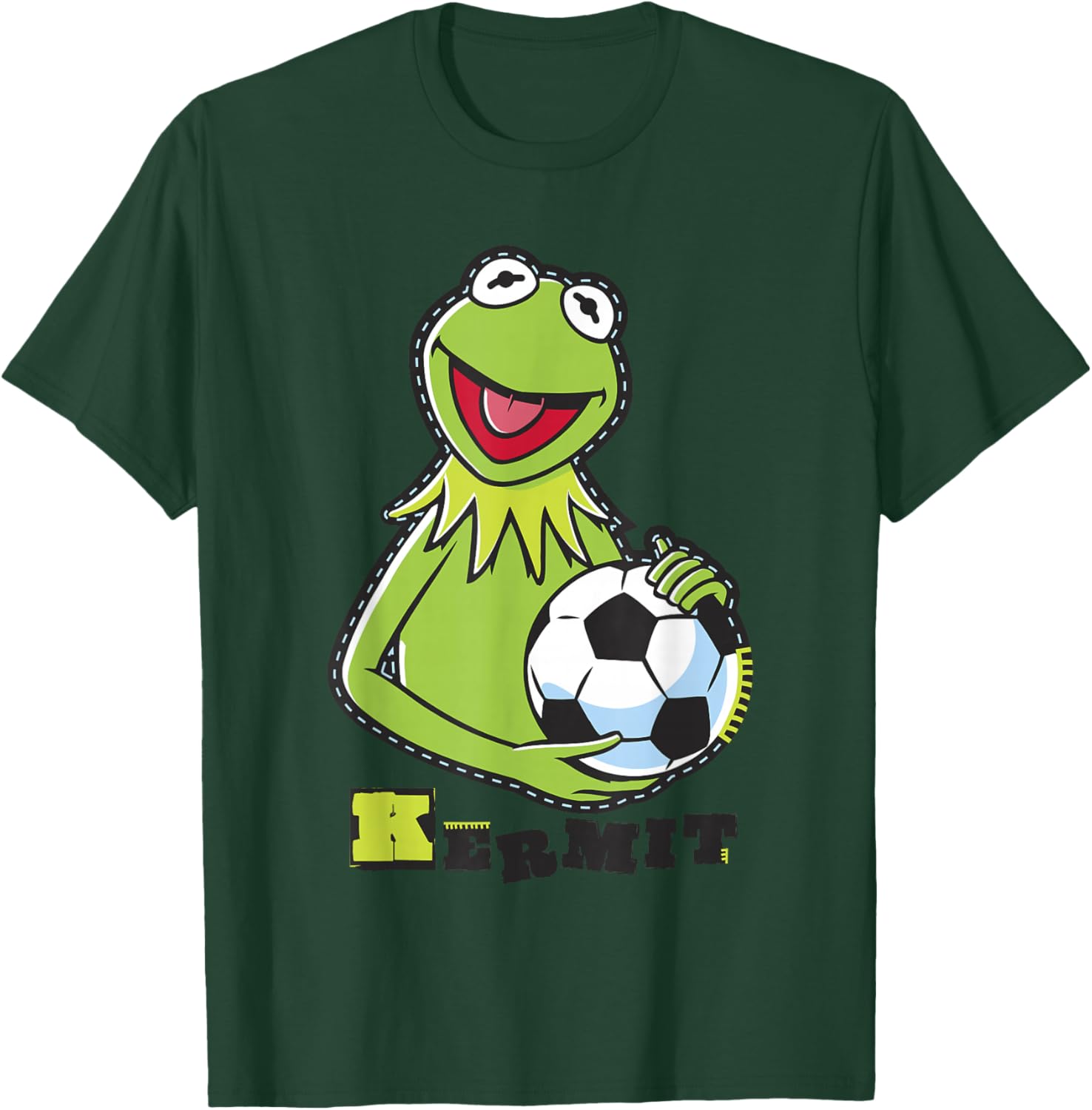 Disney The Muppets Kermit Soccer Ball Vintage Stencil Logo T-Shirt - T-Shirt | Forest