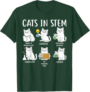 Funny Science Meme Cats In Stem Scientist Nerd Cat Lover T-Shirt - T-Shirt | Forest