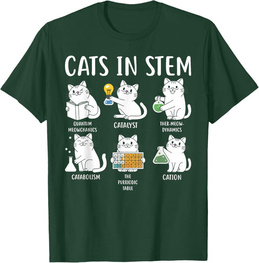 Funny Science Meme Cats In Stem Scientist Nerd Cat Lover T-Shirt - T-Shirt | Forest