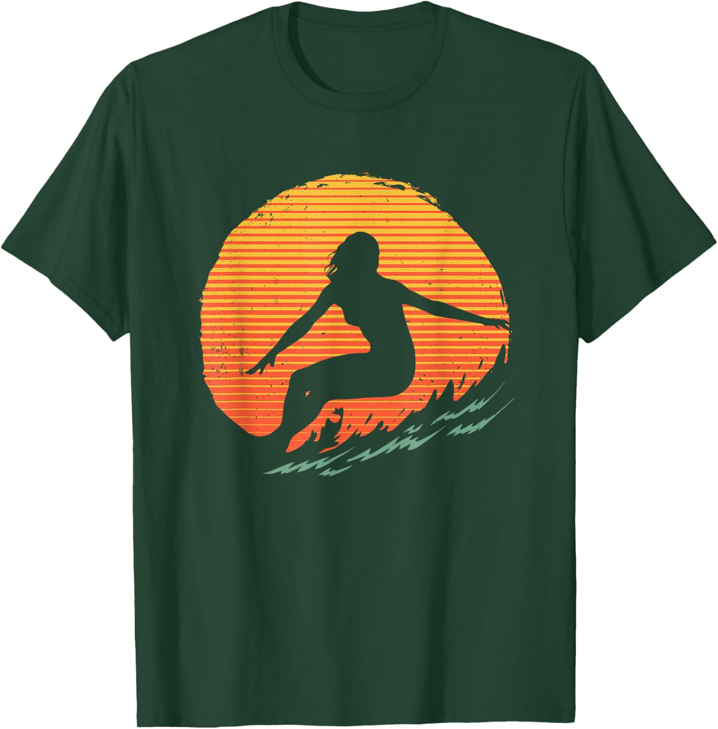Cool Surfer Women Sunset Beach Surfing Retro Surf T-Shirt - T-Shirt | Forest