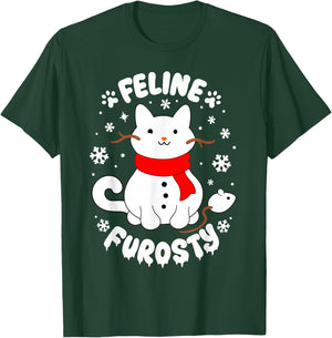 Feline Frosty Funny Cute Cat Snowman Christmas Holiday Lover T-Shirt - T-Shirt | Forest