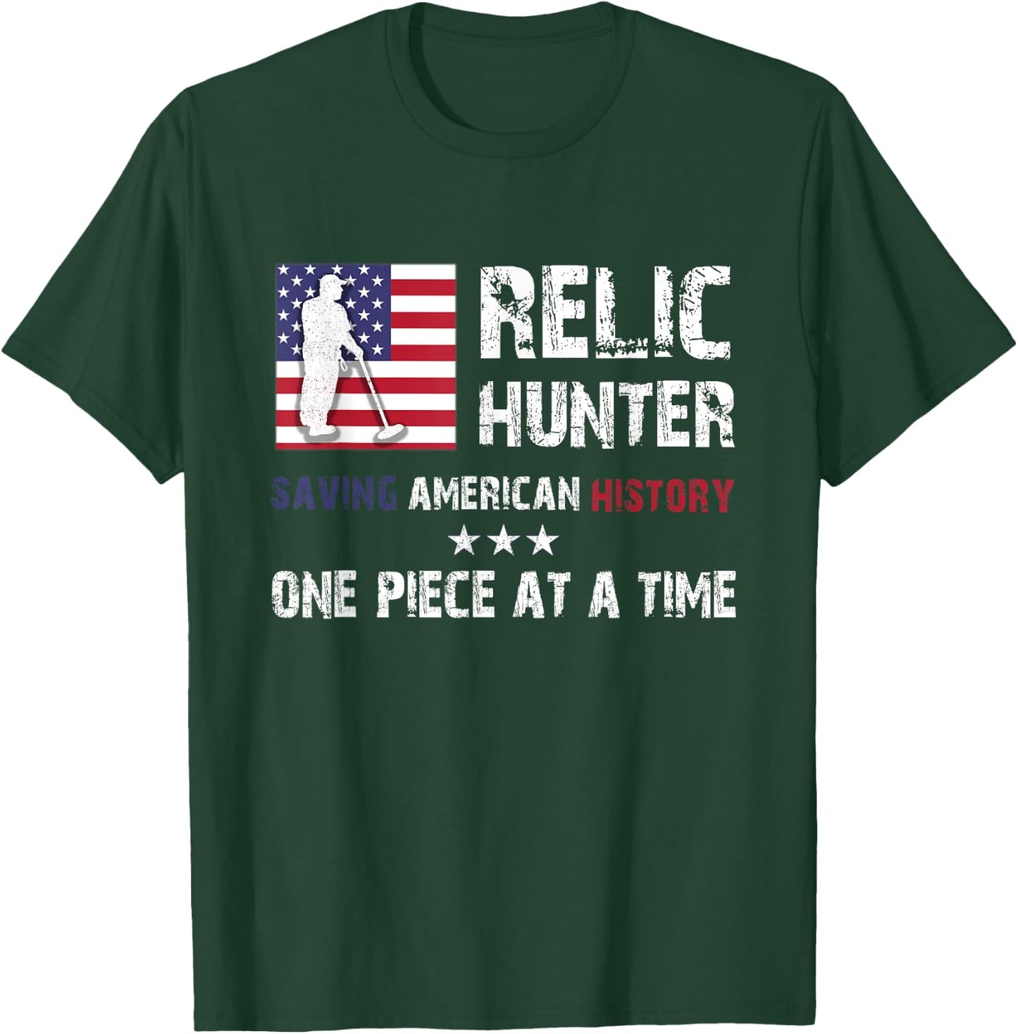 Relic Hunter Metal Detector Treasure Hunting US Flag Gift T-Shirt - T-Shirt | Forest