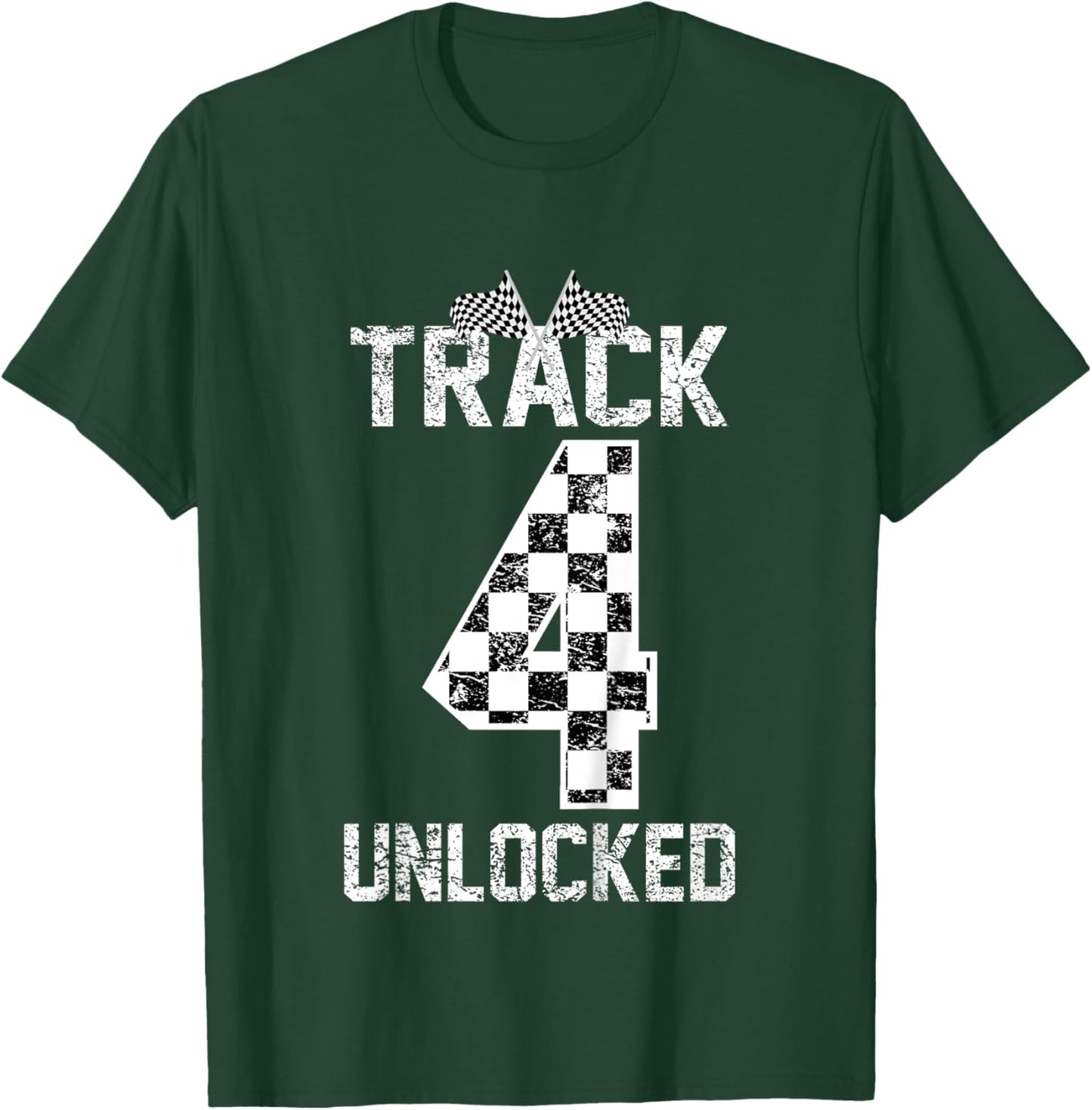 Kids Funny Boys Girls 4 Fourth Car Race 4th Birthday Racing Kids T-Shirt - T-Shirt | Forest