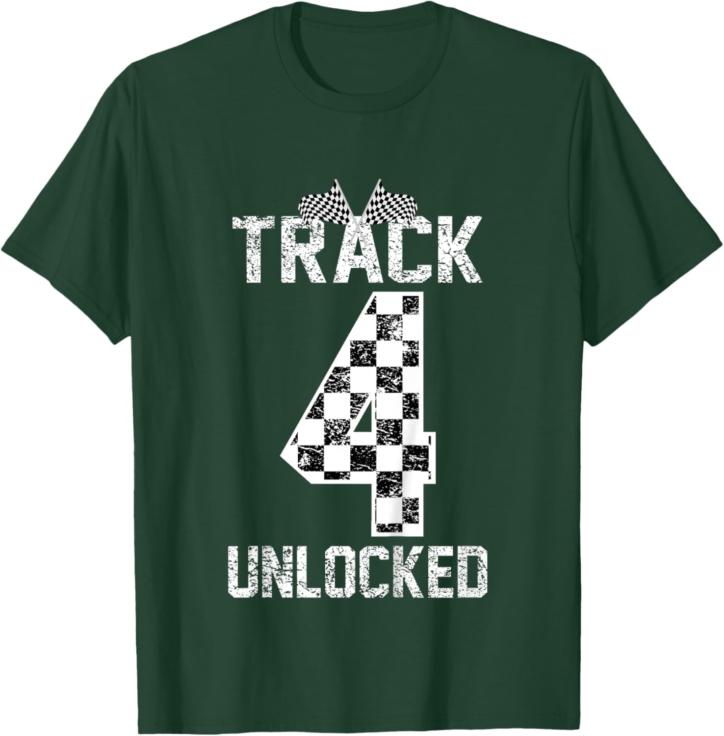 Kids Funny Boys Girls 4 Fourth Car Race 4th Birthday Racing Kids T-Shirt - T-Shirt | Forest