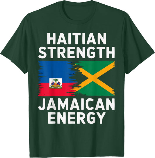 Half Haitian Half Jamaican Jamaica Flag Haiti T-Shirt - T-Shirt | Forest