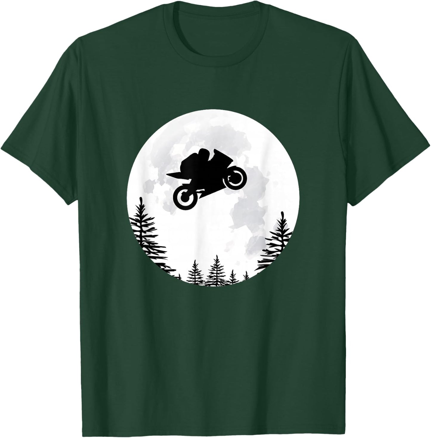 Flying Moto GP Motorbike Over the Moon T-Shirt - T-Shirt | Forest