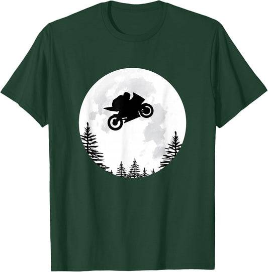 Flying Moto GP Motorbike Over the Moon T-Shirt - T-Shirt | Forest