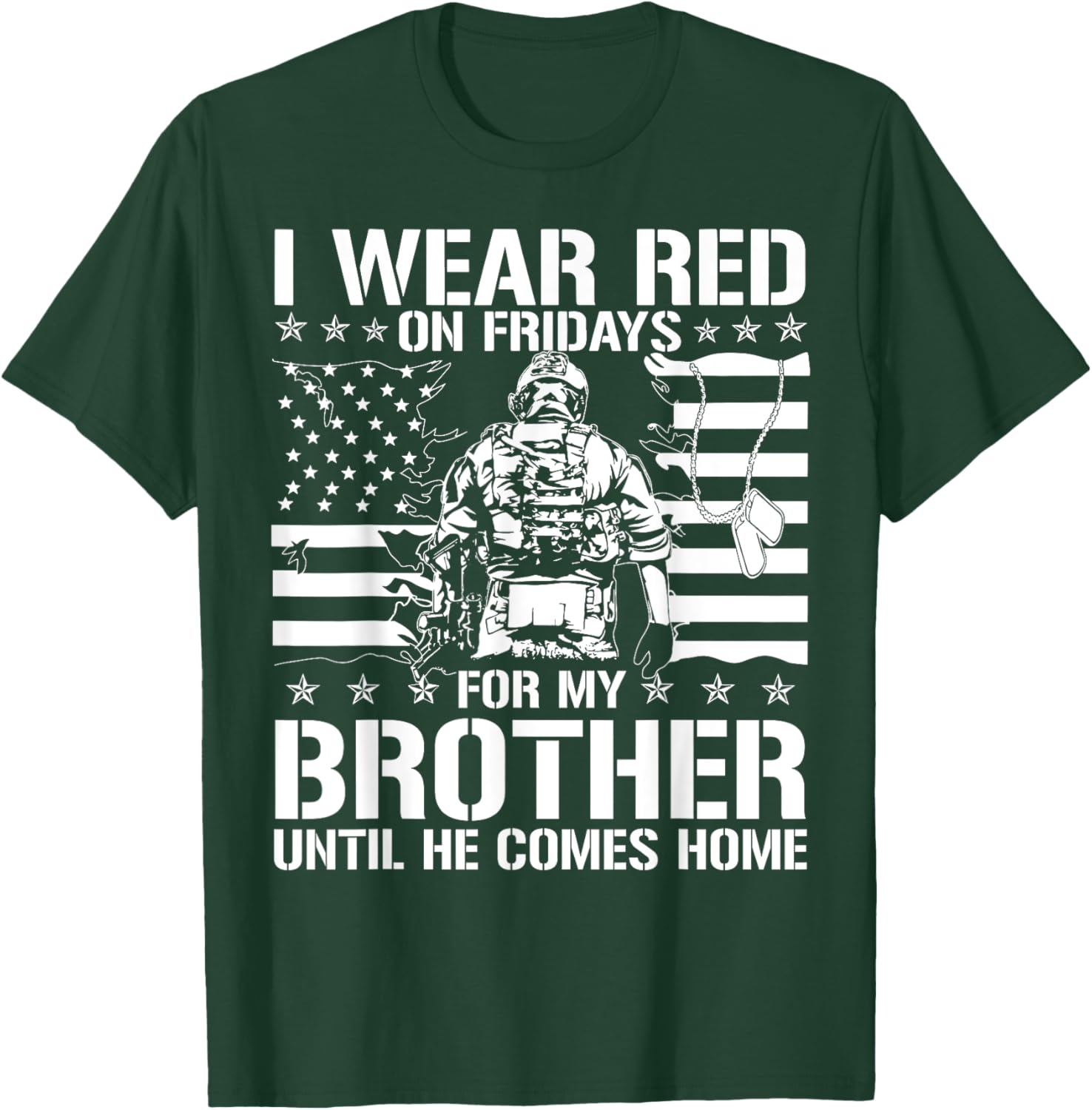 I Wear Red On Fridays For My Brother American Flag Military Women Kids Men T-Shirt - T-Shirt | Forest