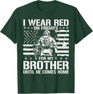 I Wear Red On Fridays For My Brother American Flag Military Women Kids Men T-Shirt - T-Shirt | Forest