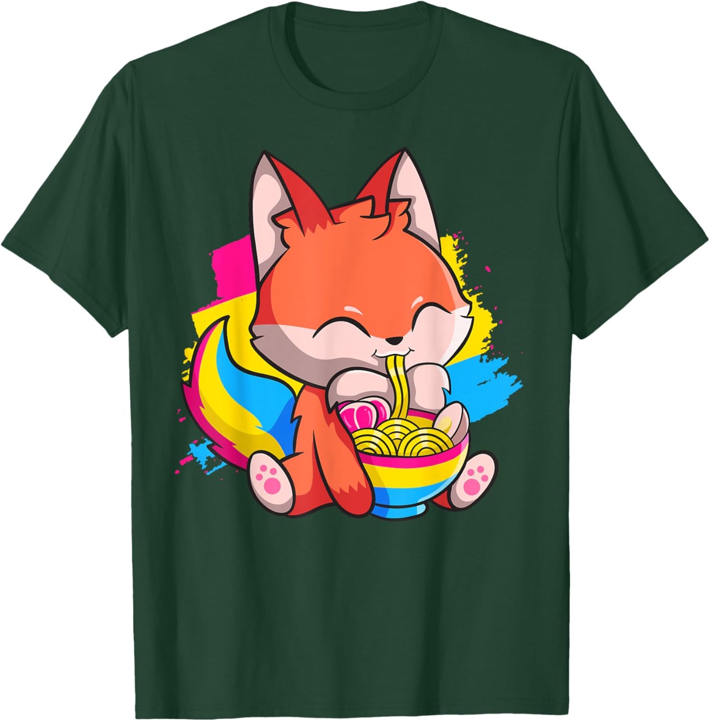 Pansexual Pride Kawaii Fox Ramen Noodles Pansexual Flag T-Shirt - T-Shirt | Forest