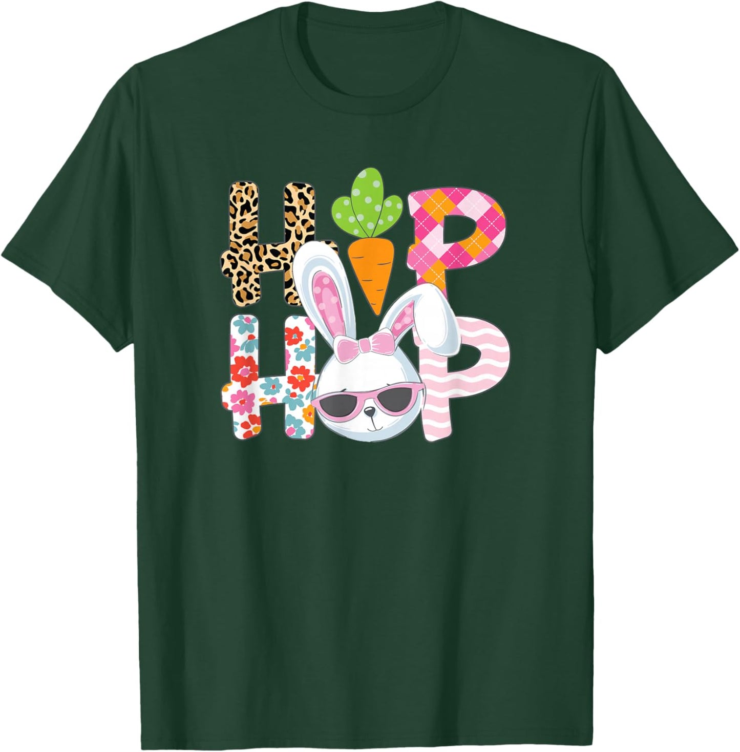 Hip Hop Easter Shirt Women Girls Leopard Print Plaid Bunny T-Shirt - T-Shirt | Forest