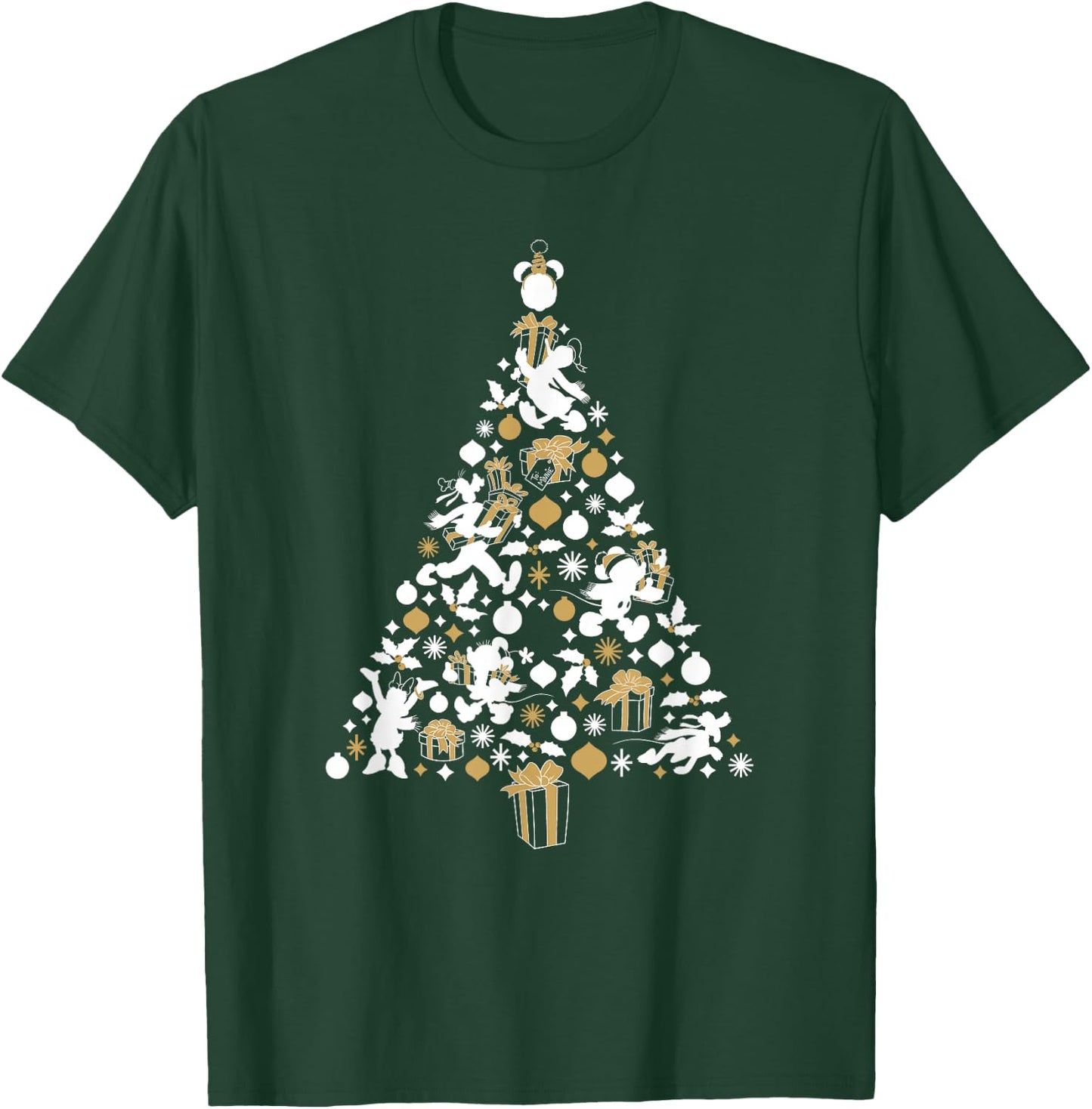 Disney Mickey & Friends White Gold Christmas Tree Holiday T-Shirt - T-Shirt | Forest