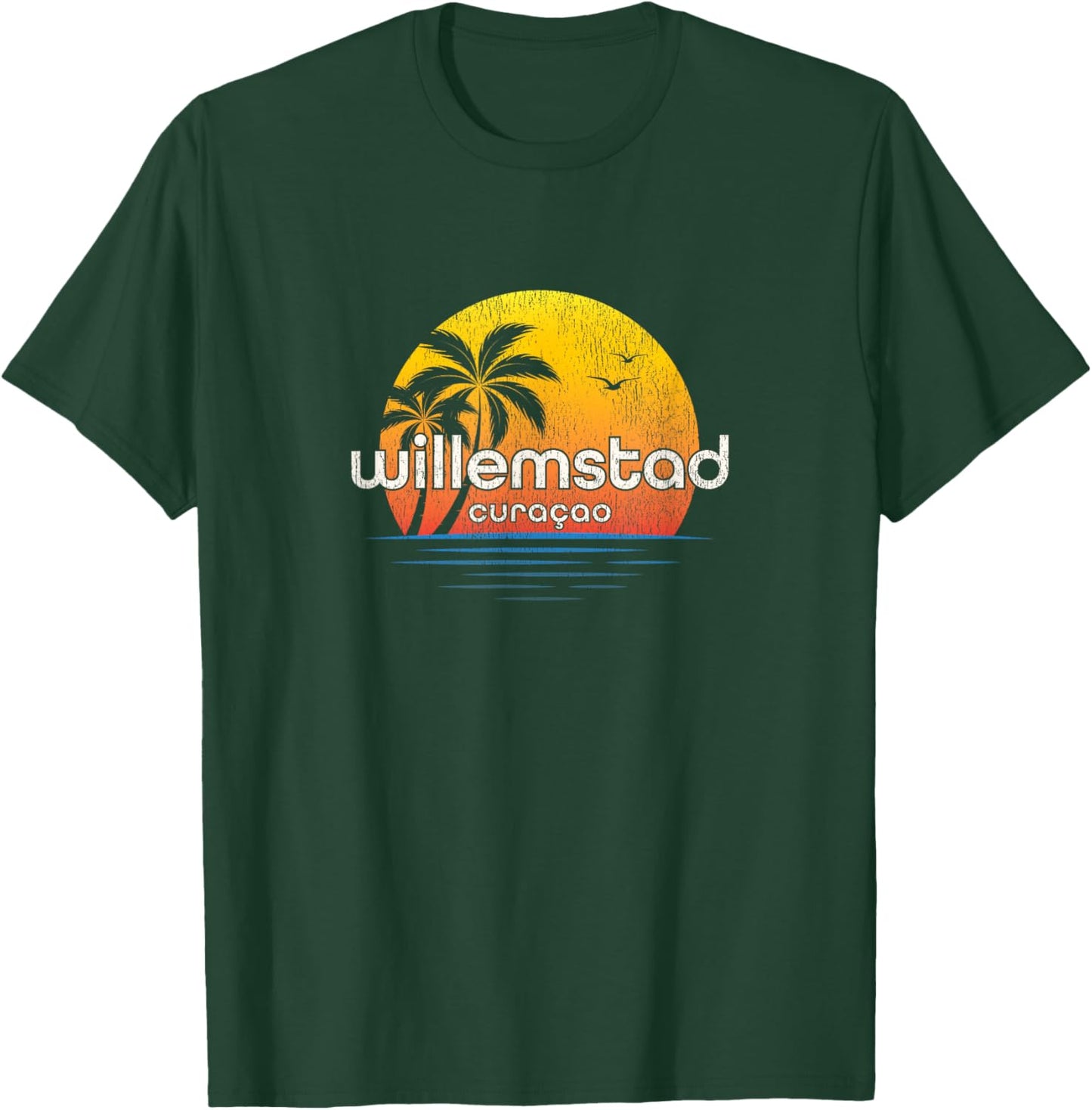 Willemstad Vintage Palm Tree Sunset T-Shirt - T-Shirt | Forest