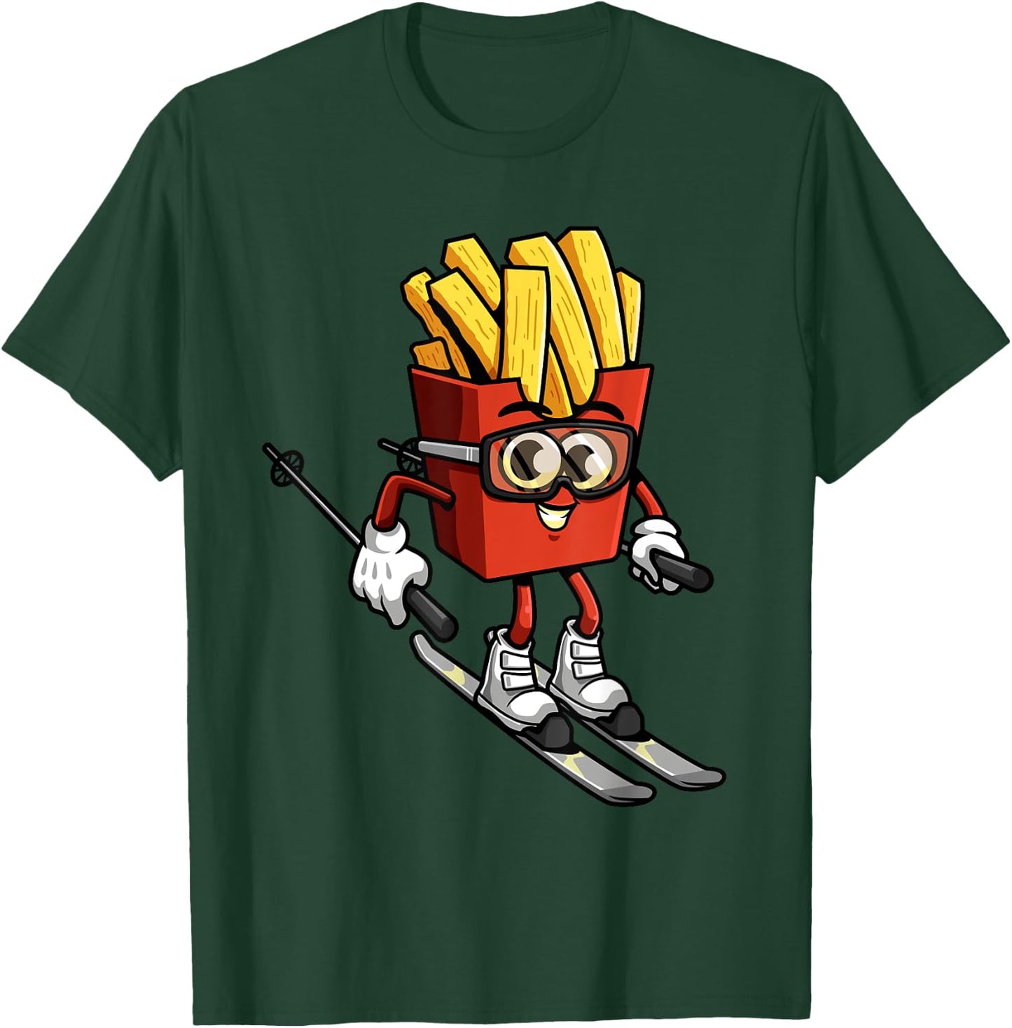 Funny French Fry Ski Potato Fries Skiing Instructor Outfit T-Shirt - T-Shirt | Forest