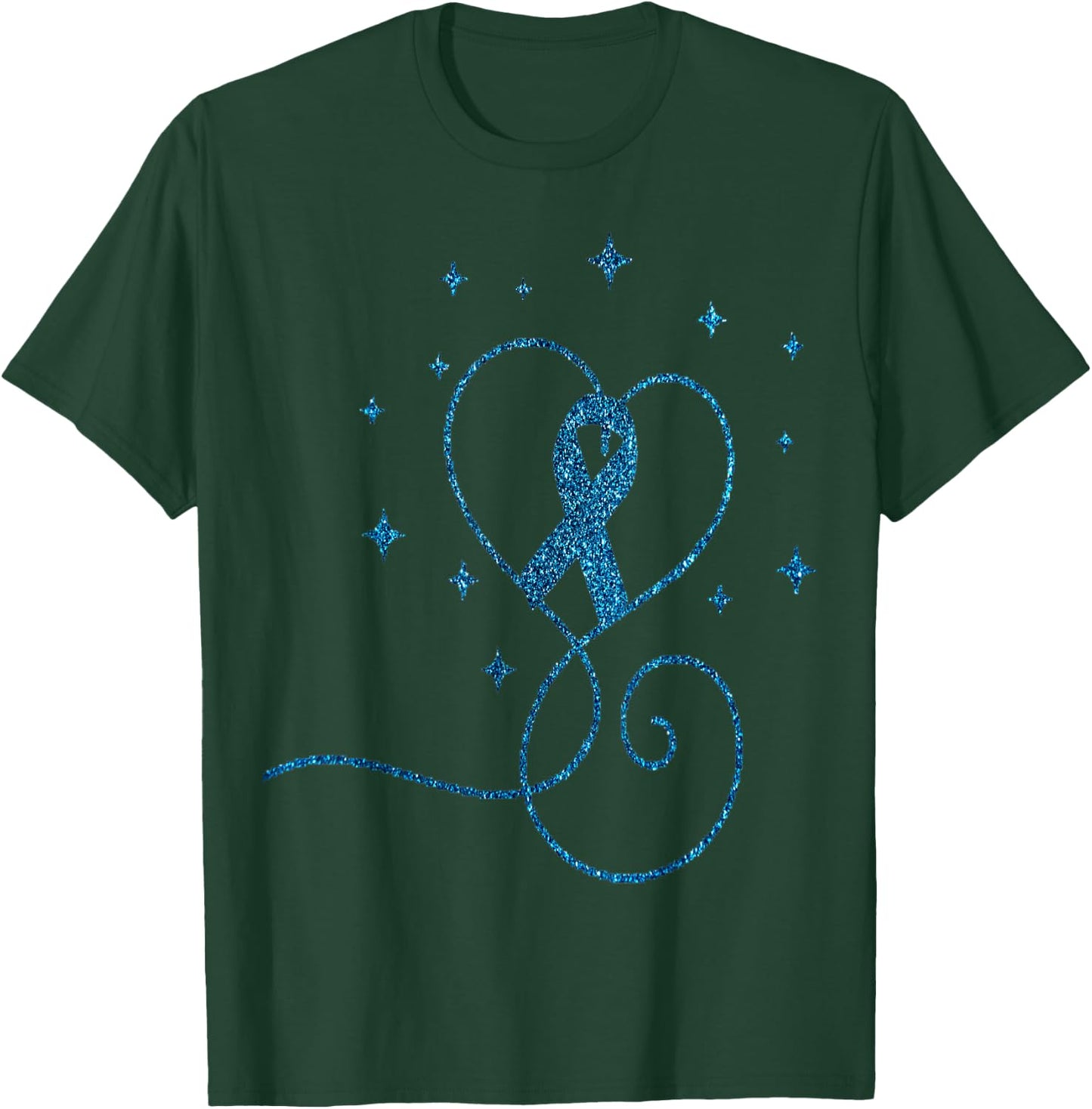 Colorectal Heart Blue Ribbon Colon Cancer Awareness Gift T-Shirt - T-Shirt | Forest