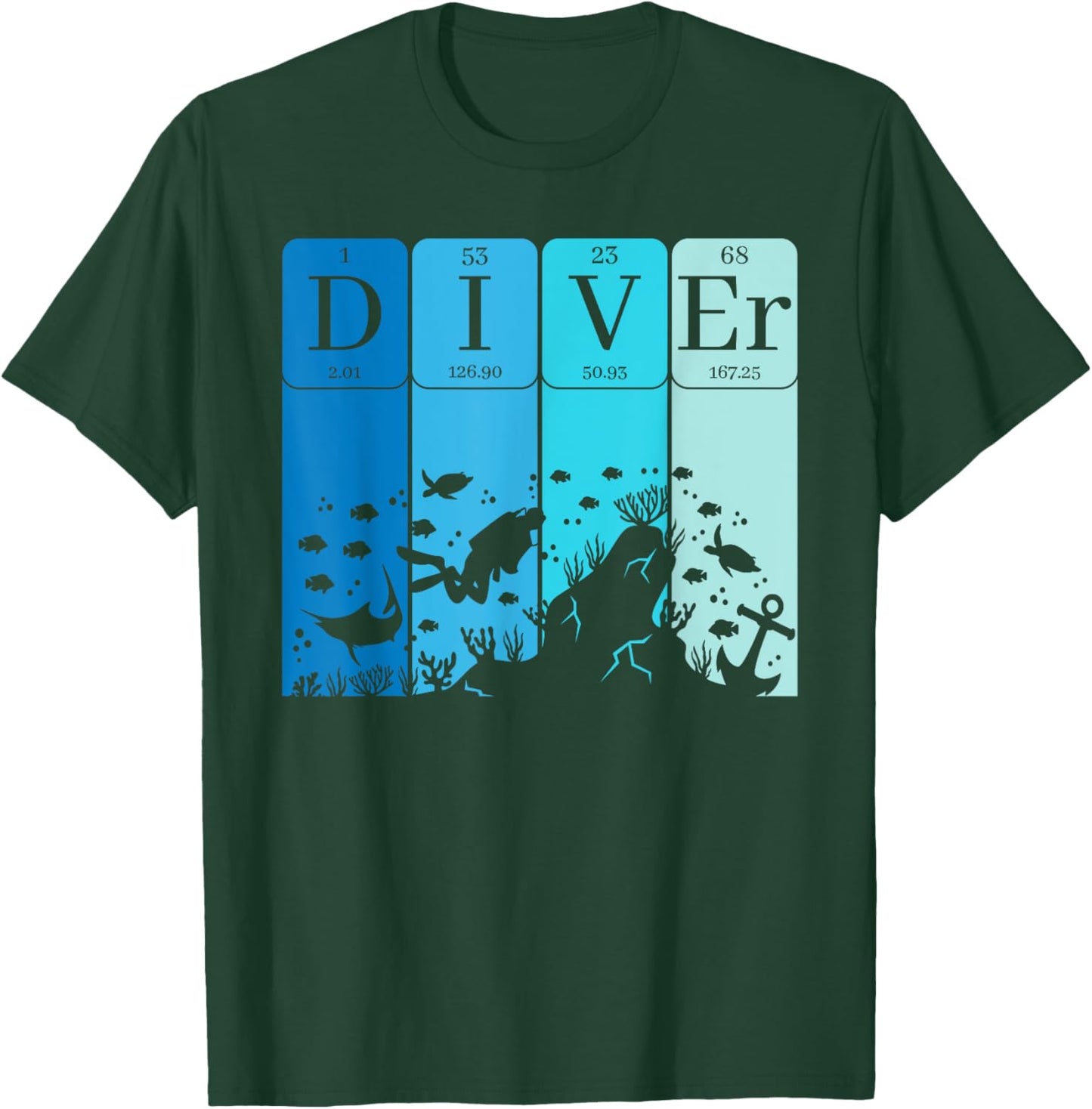 Diver Periodic Table Scuba Diving Enthusiast T-Shirt - T-Shirt | Forest