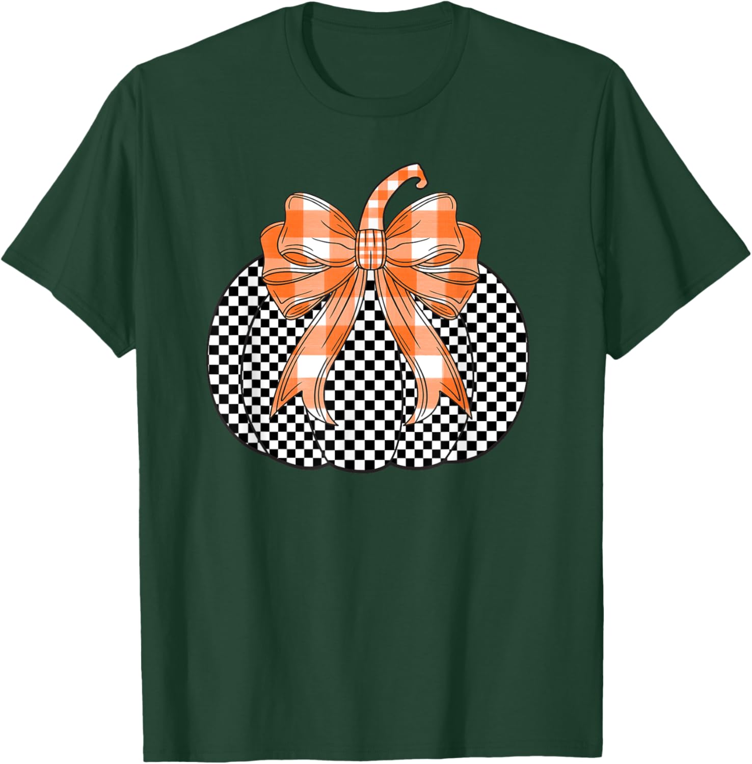 Checkered Flag Pumpkin Bow black & White For Halloween T-Shirt - T-Shirt | Forest