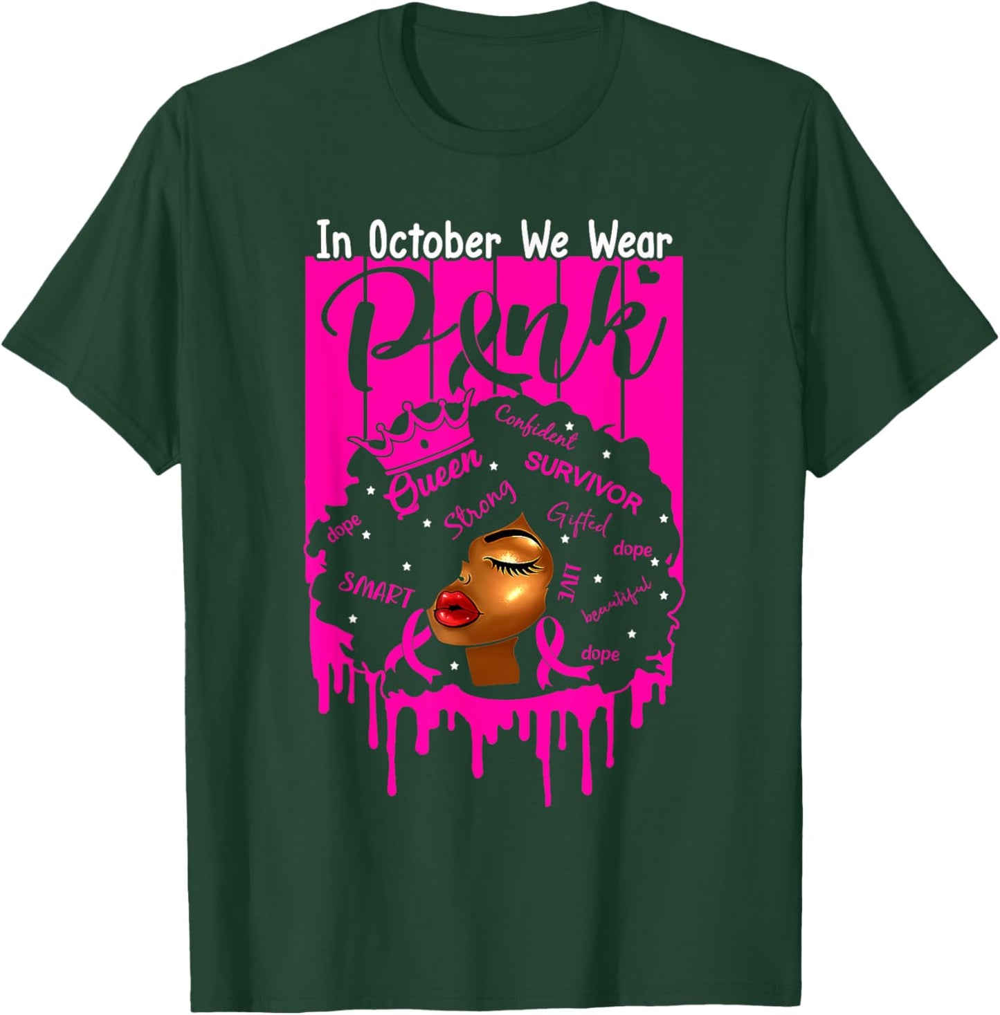 In October We Wear Pink Black Women Breast Cancer Awareness T-Shirt - T-Shirt | Forest