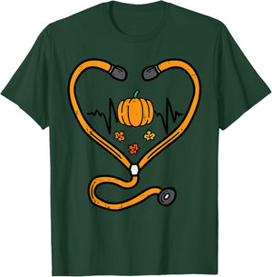 Thanksgiving Nurse Stethoscope Fall Scrub RN ICU ER Doctor T-Shirt - T-Shirt | Forest