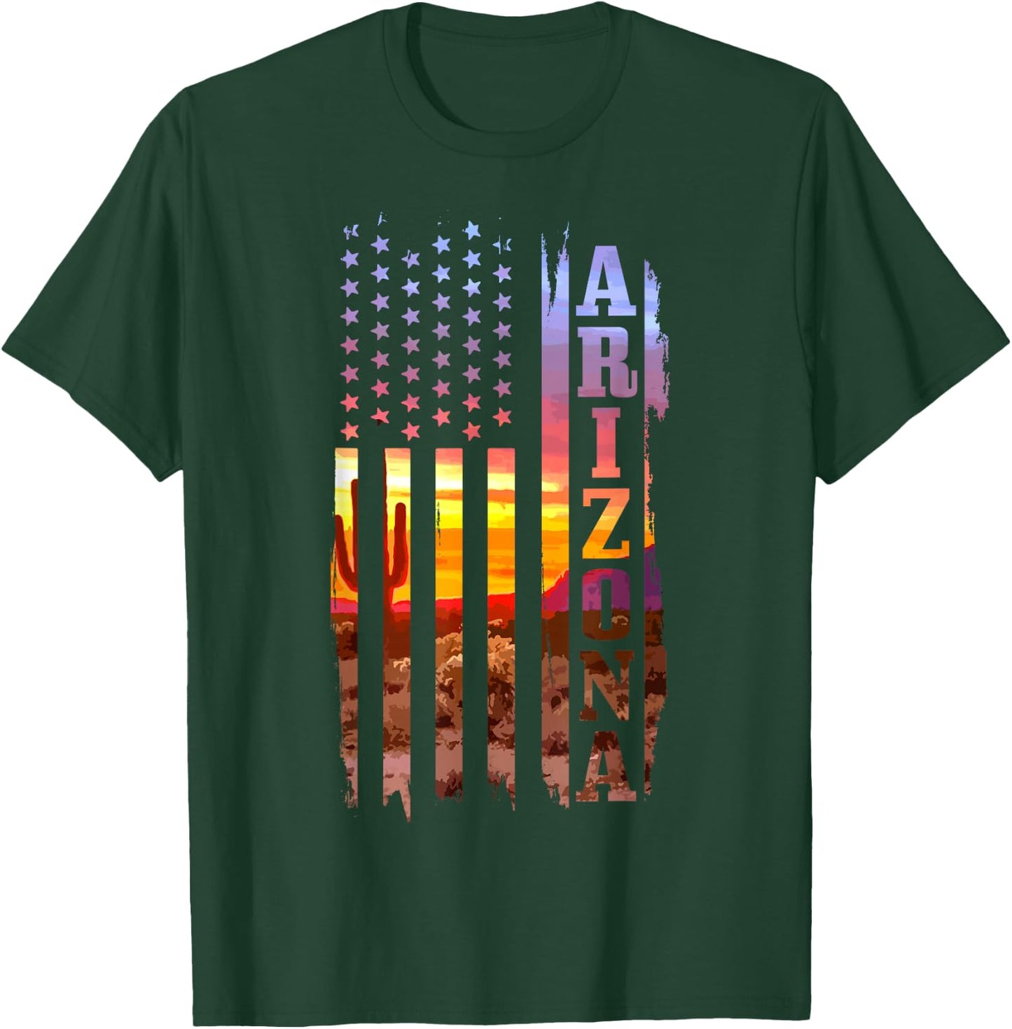 Arizona American Flag Pride Landscape Cactus T-Shirt - T-Shirt | Forest