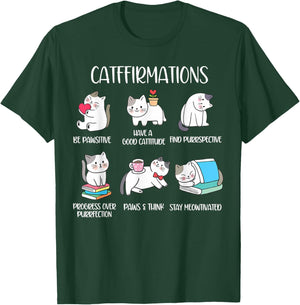 Positive Cats Catffirmations Cat Lover Teacher Cat Puns T-Shirt - T-Shirt | Forest