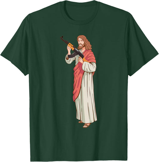 Jesus with Ak47 assault rifle. T-Shirt - T-Shirt | Forest