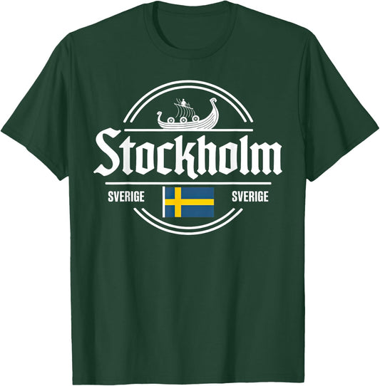 Stockholm Sverige Sweden City Viking Flag T-Shirt - T-Shirt | Forest