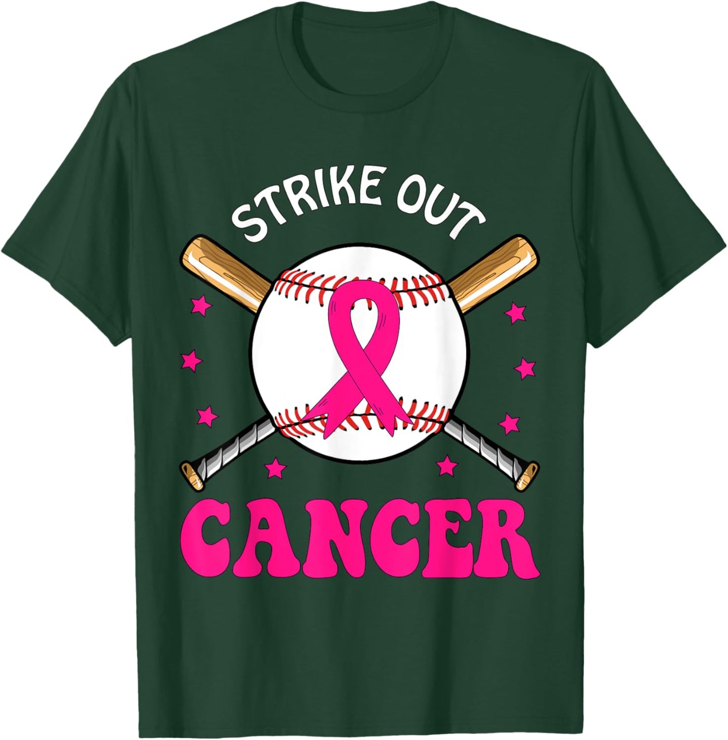 Strike Out Breast Cancer Baseball Pink Ribbon T-Shirt - T-Shirt | Forest