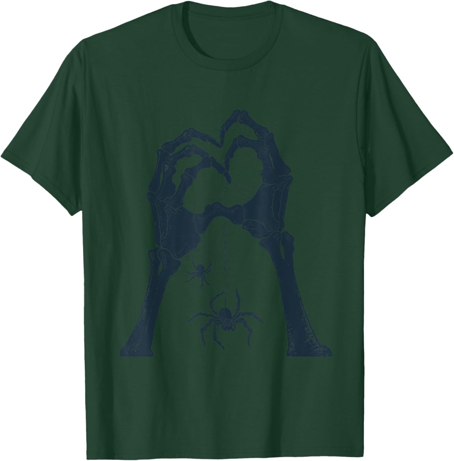 Skeleton Hand Love Shape With Spider Web Scary Season Art T-Shirt - T-Shirt | Forest