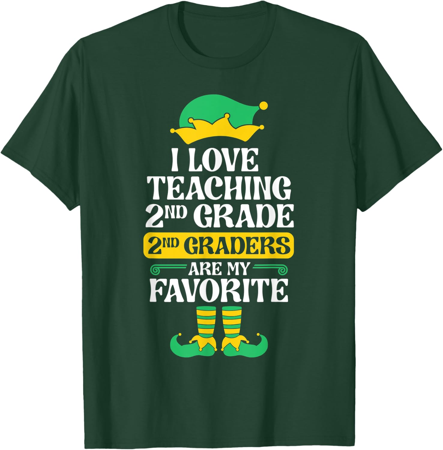 2nd Grade Teacher Elf Christmas School Party I Love Teaching Men Women Kids T-Shirt - T-Shirt | Forest