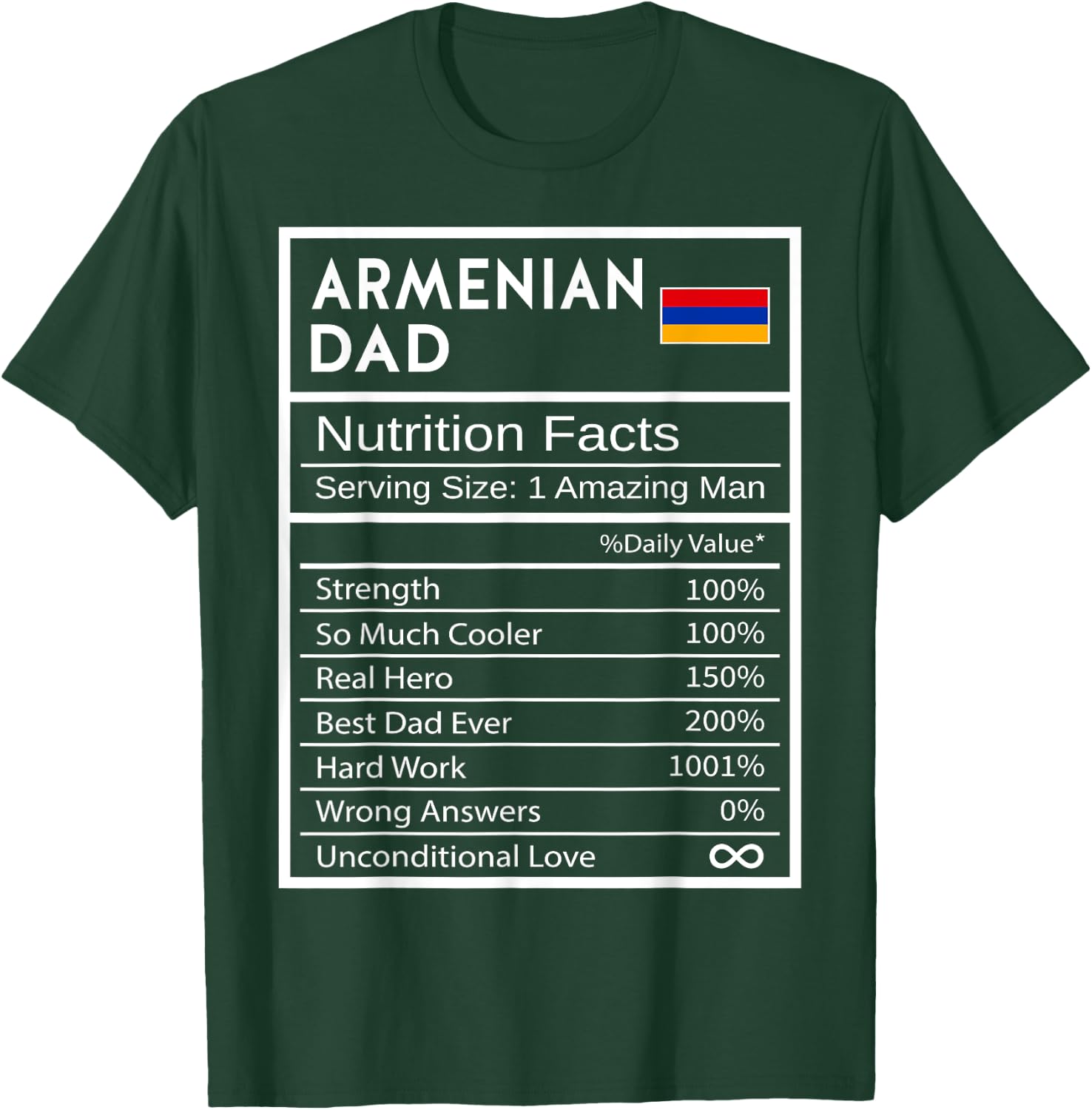 Armenian Dad Nutrition Facts National Pride Gift Dad T-Shirt - T-Shirt | Forest