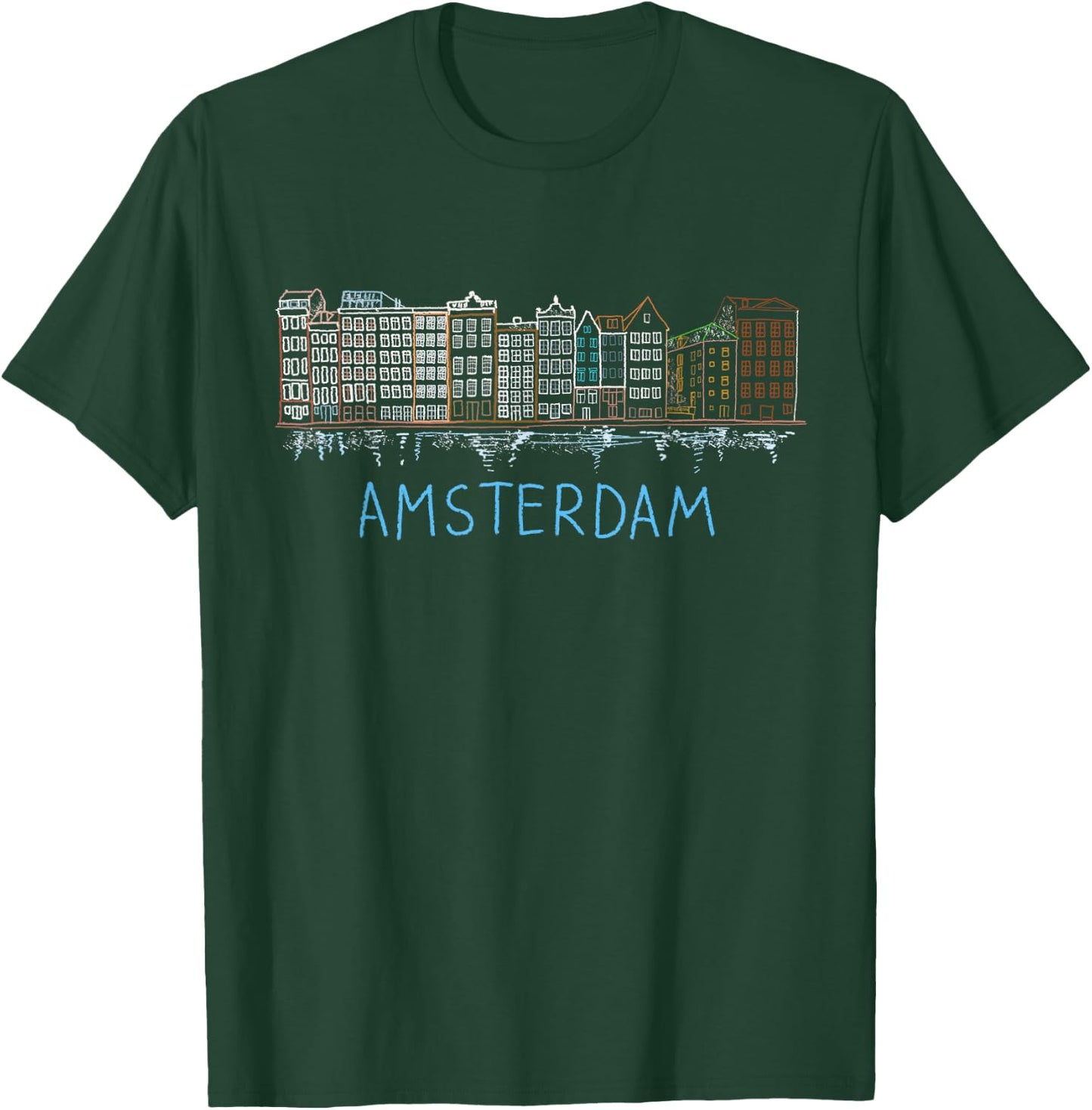 Amsterdam Houses Unique Hand Drawn Art T-Shirt - T-Shirt | Forest
