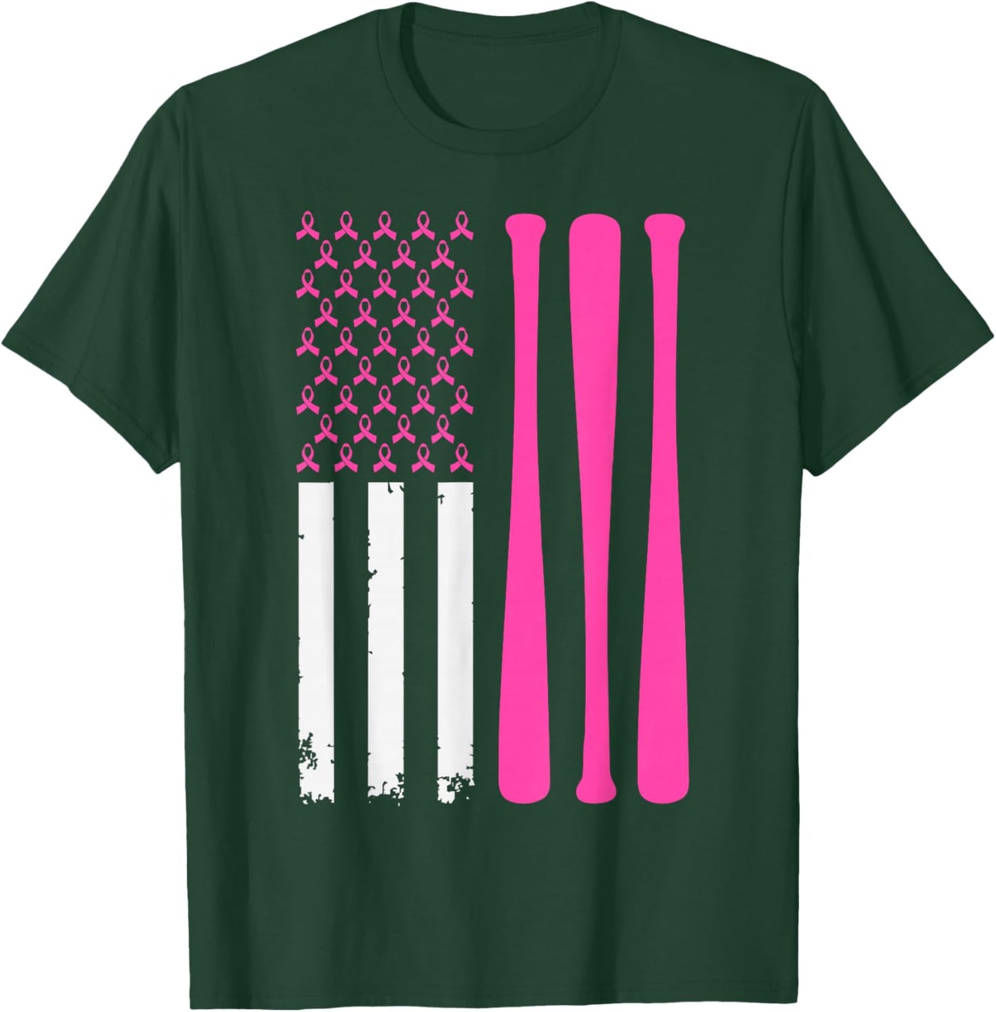 American Baseball Sports Breast Cancer Awareness Ribbon T-Shirt - T-Shirt | Forest