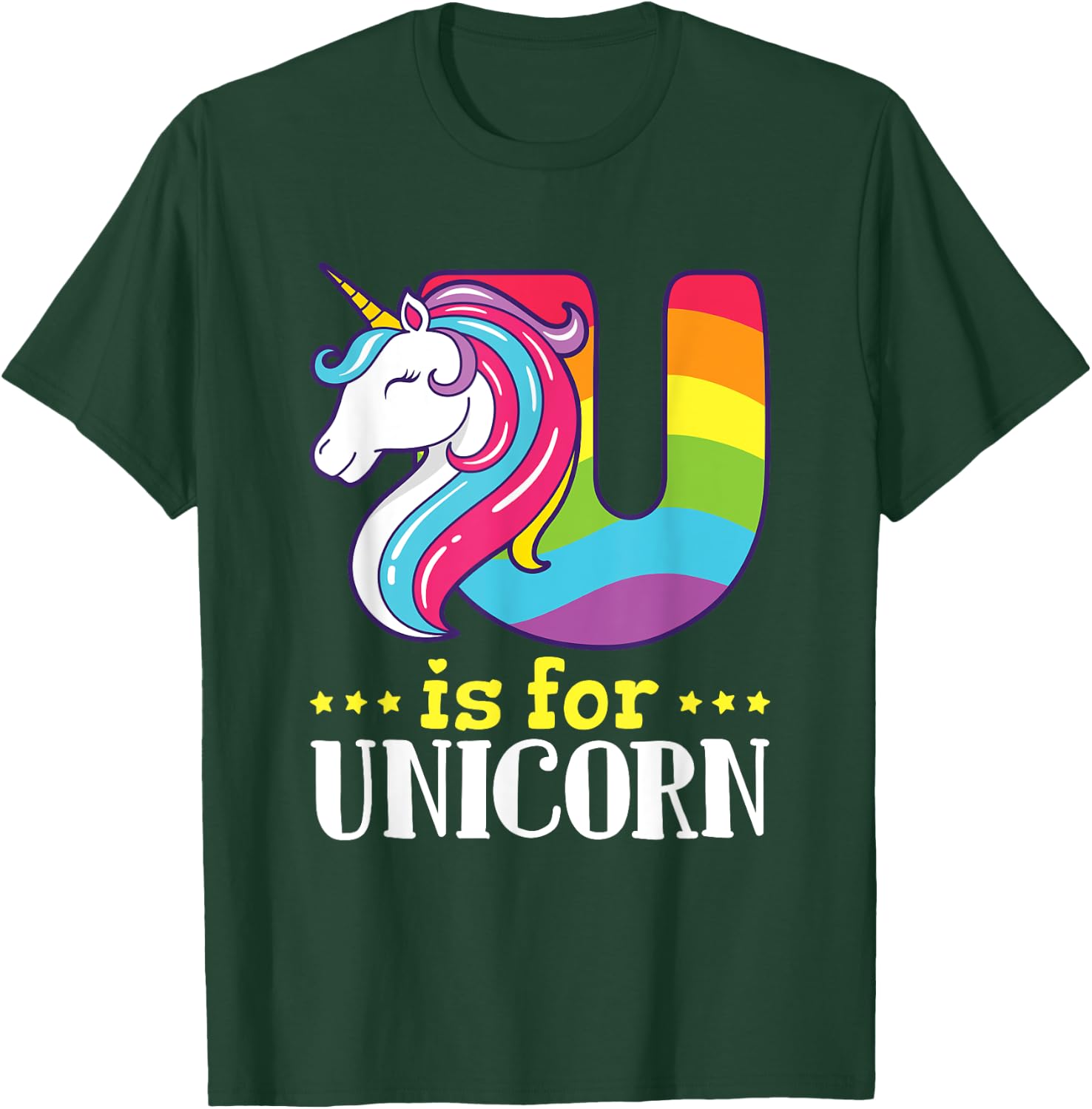 U Is for Unicorn Cute Alphabet Rainbow T-Shirt - T-Shirt | Forest
