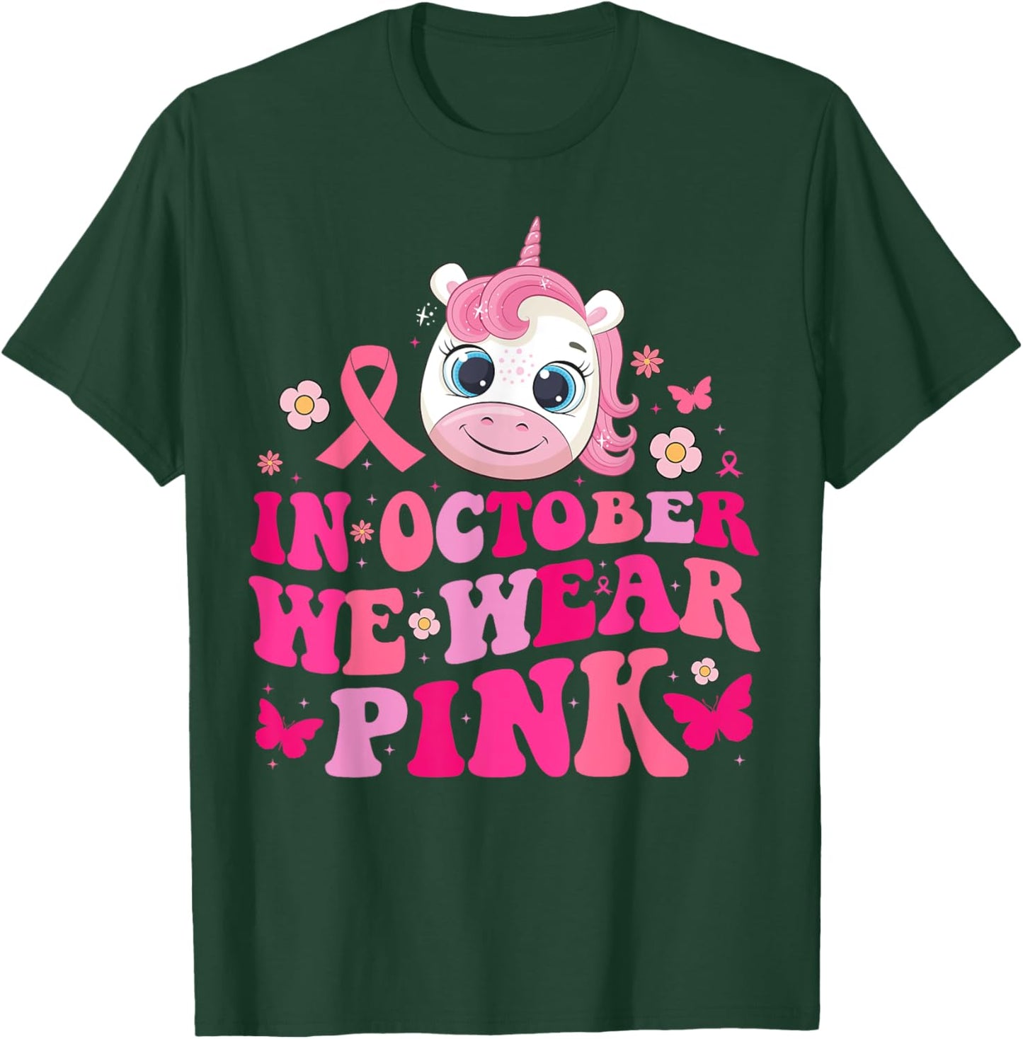 In October We Wear Pink Unicorn Breast Cancer Awareness Kids T-Shirt - T-Shirt | Forest