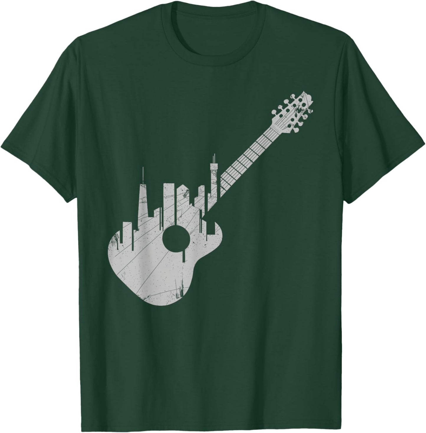Grunge Guitar with City Skyline Band Guitar Musician T-Shirt - T-Shirt | Forest