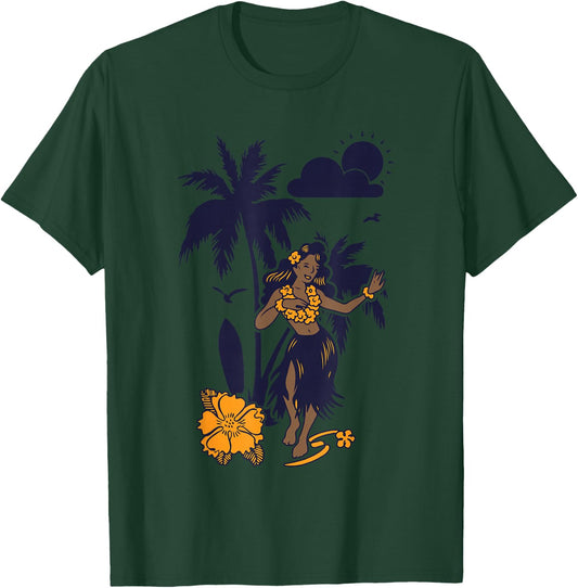 Hula Hawaiian Girl Vintage Graphic T-Shirt - T-Shirt | Forest