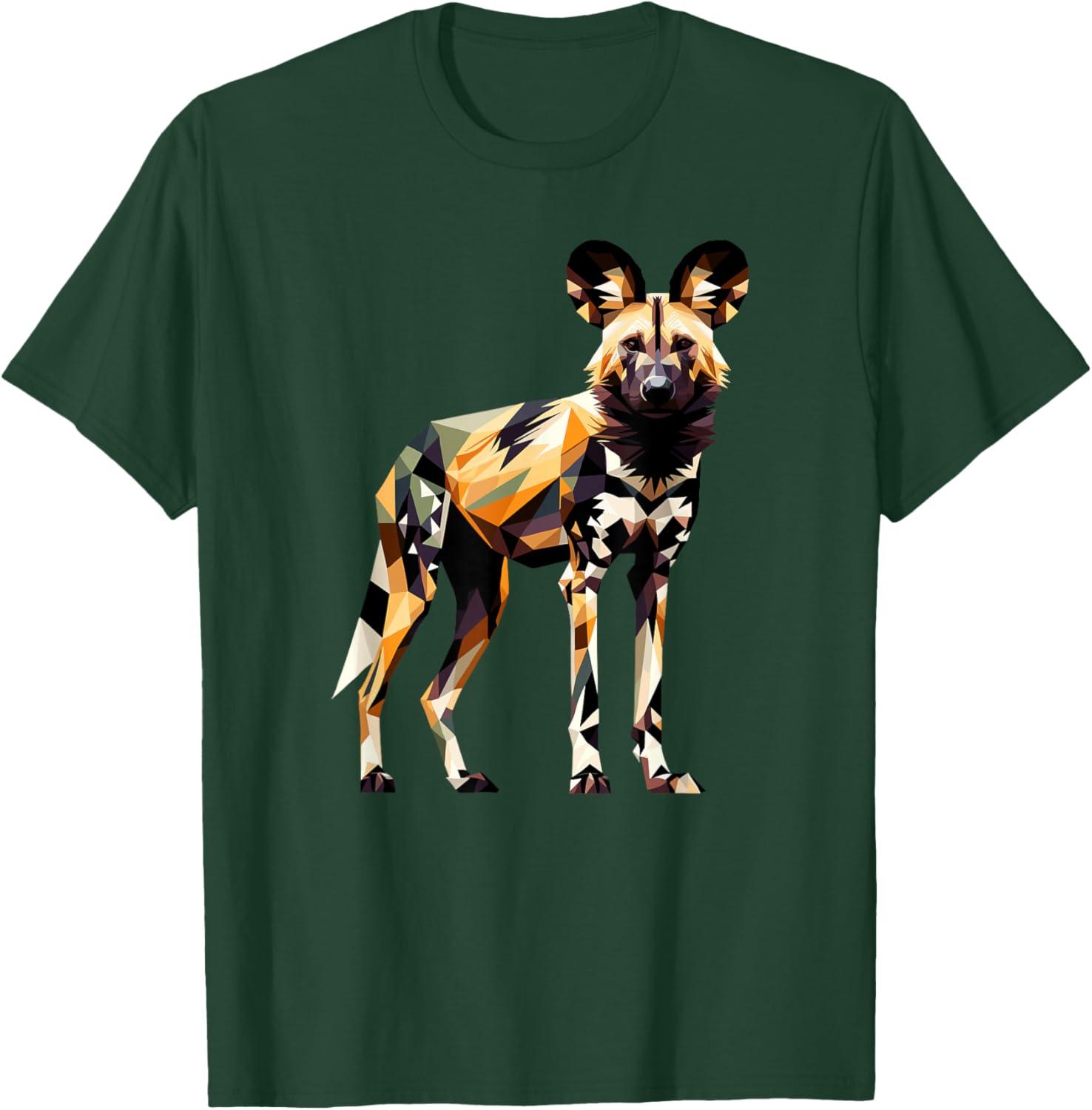 Geometric Art African Wild Dog Painted Dog T-Shirt - T-Shirt | Forest