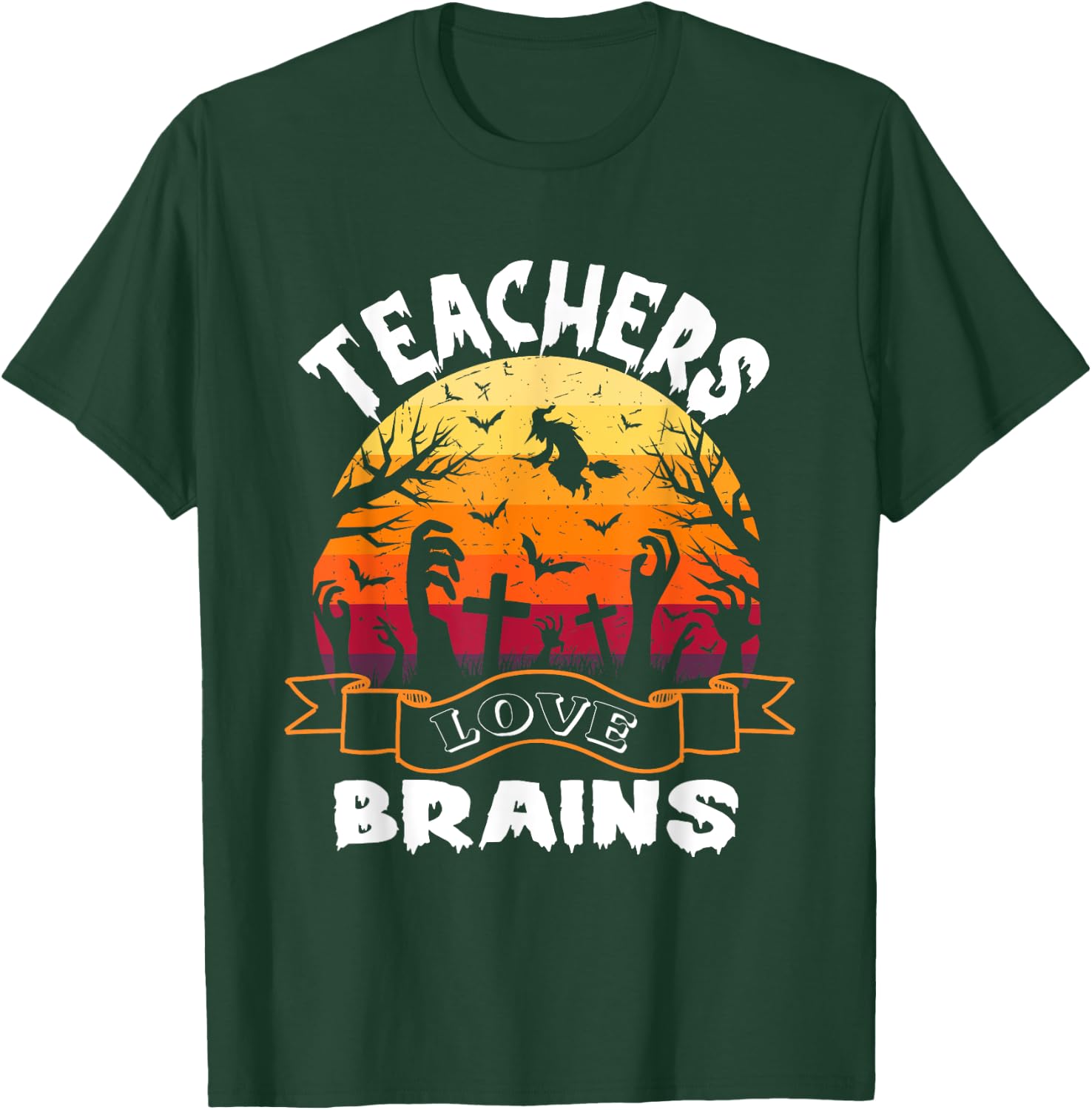 Teachers Love Brains Halloween Teacher Zombies Spooky T-Shirt - T-Shirt | Forest