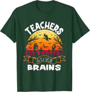 Teachers Love Brains Halloween Teacher Zombies Spooky T-Shirt - T-Shirt | Forest