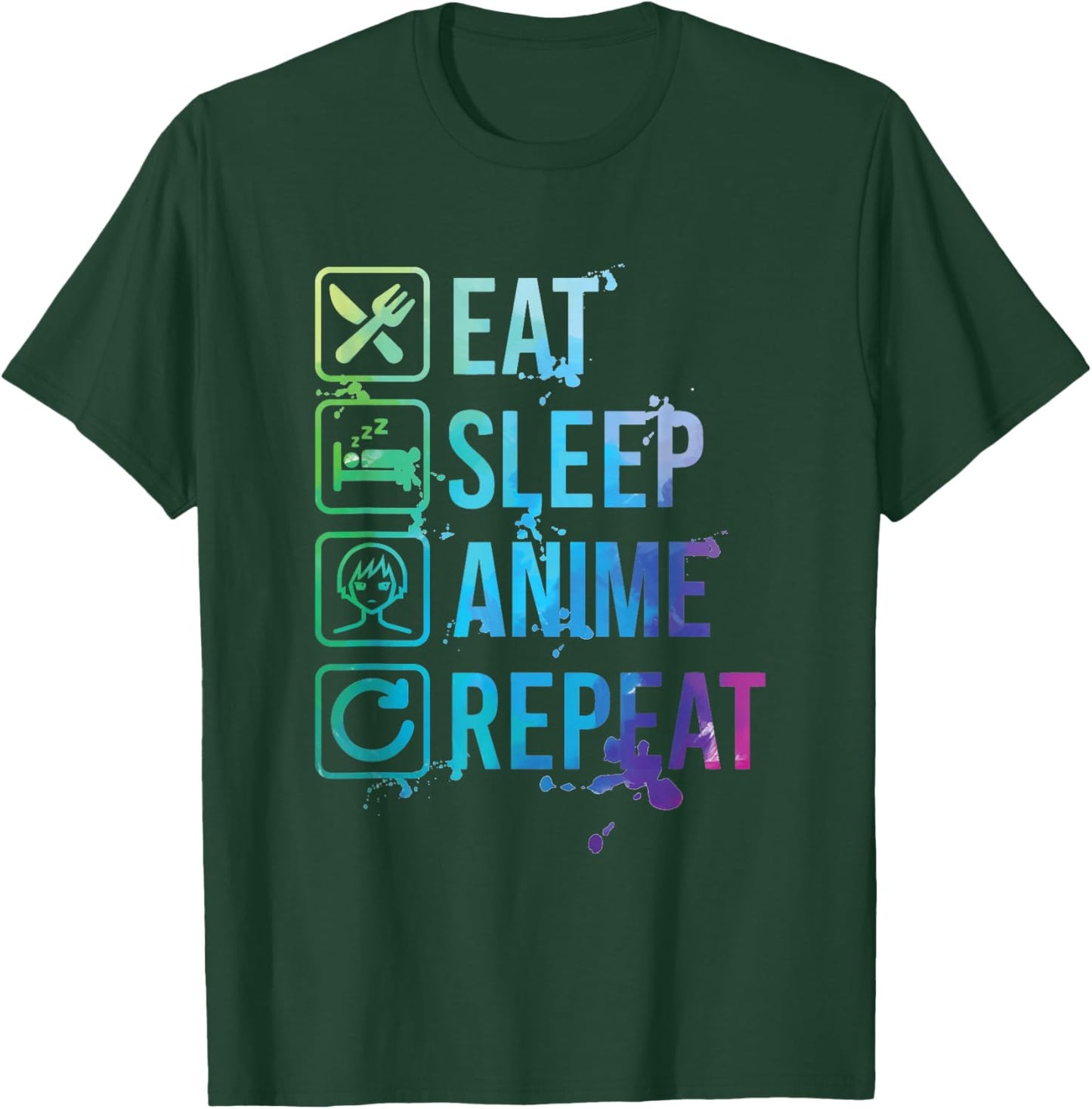 Anime Eat Sleep Repeat Watercolor Gift T-Shirt - T-Shirt | Forest