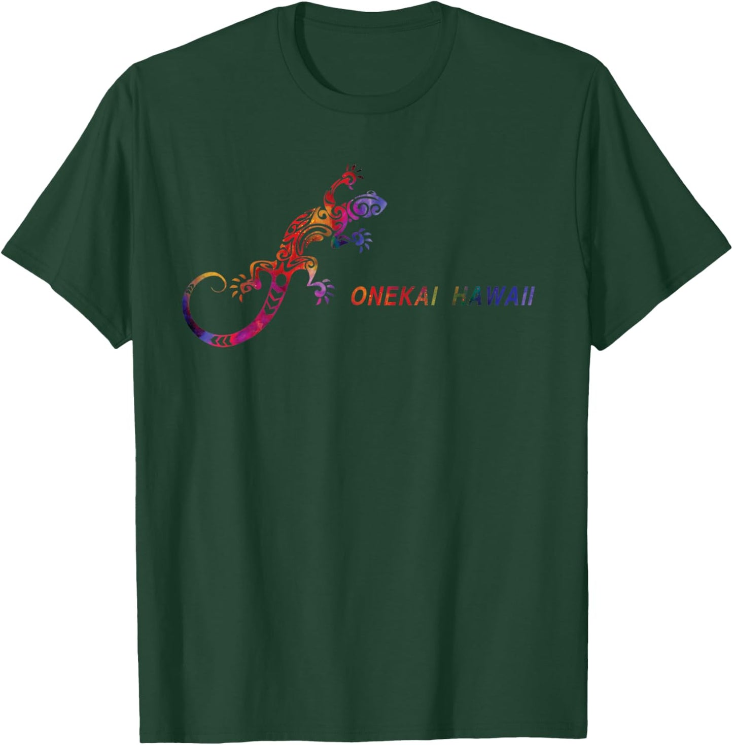 Onekai Hawaii Rainbow Colored Gecko Beach and Surf T-Shirt - T-Shirt | Forest