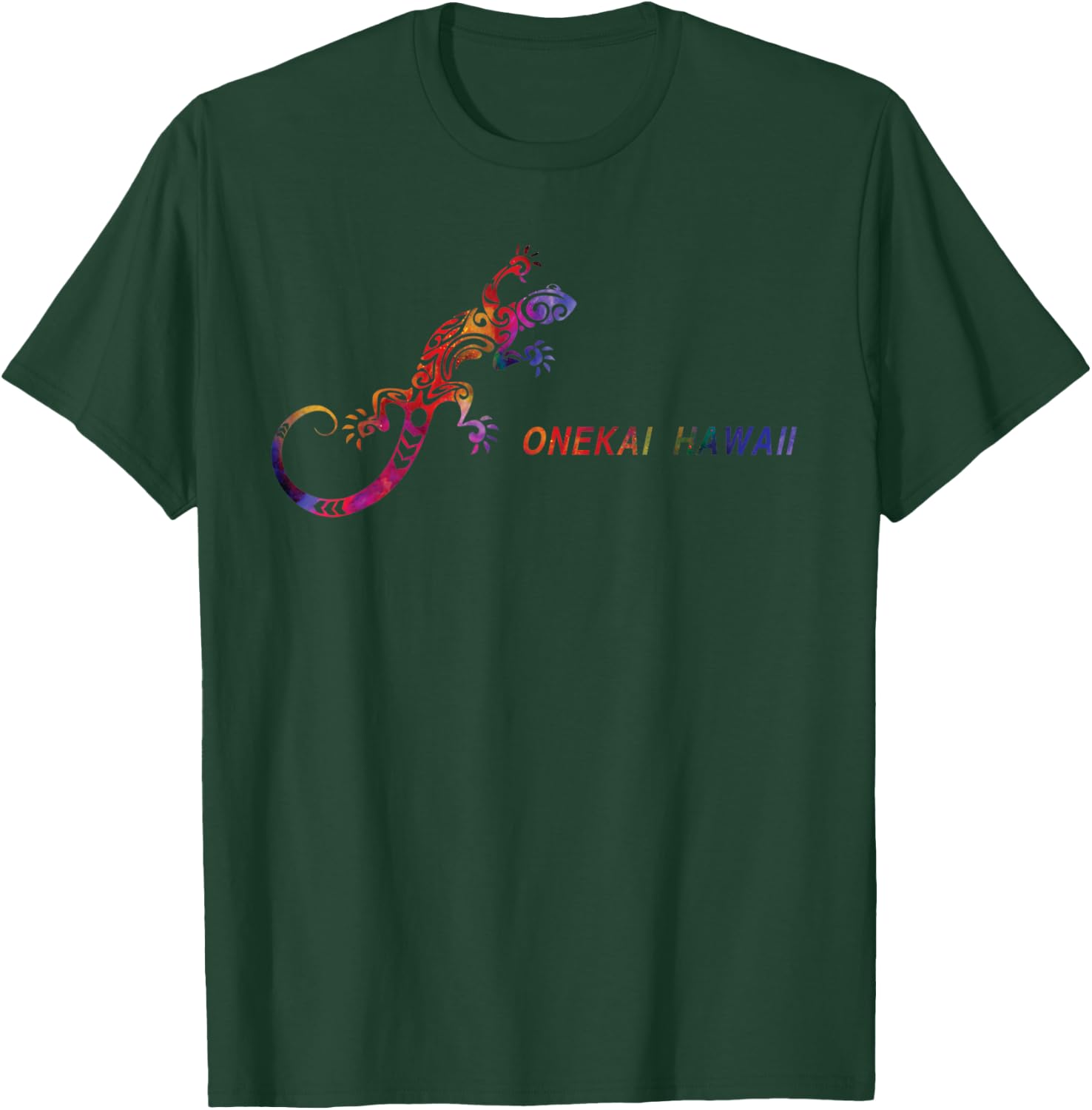 Onekai Hawaii Rainbow Colored Gecko Beach and Surf T-Shirt - T-Shirt | Forest