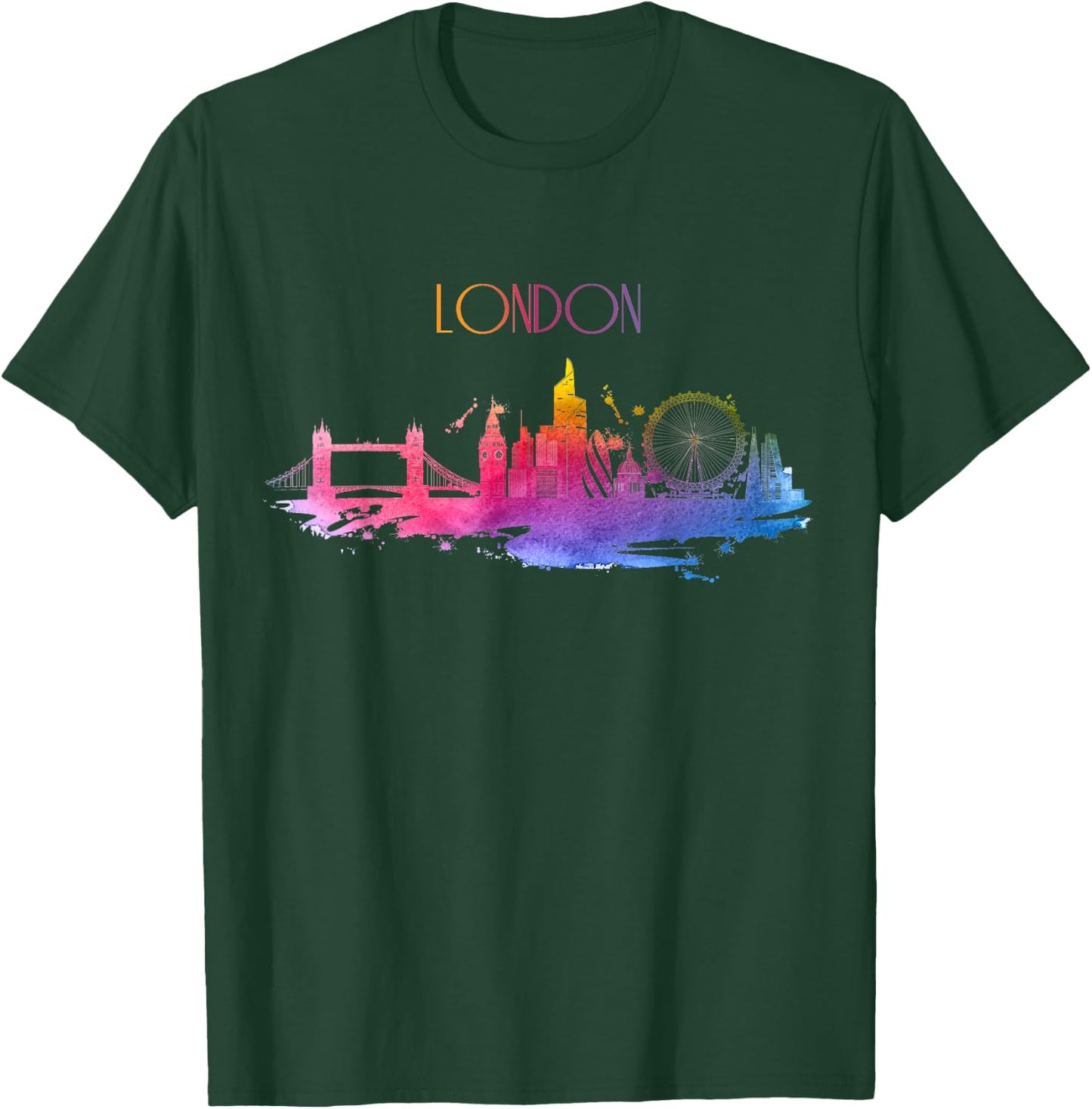 London Skyline Watercolor Art UK England Souvenir Gift T-Shirt - T-Shirt | Forest