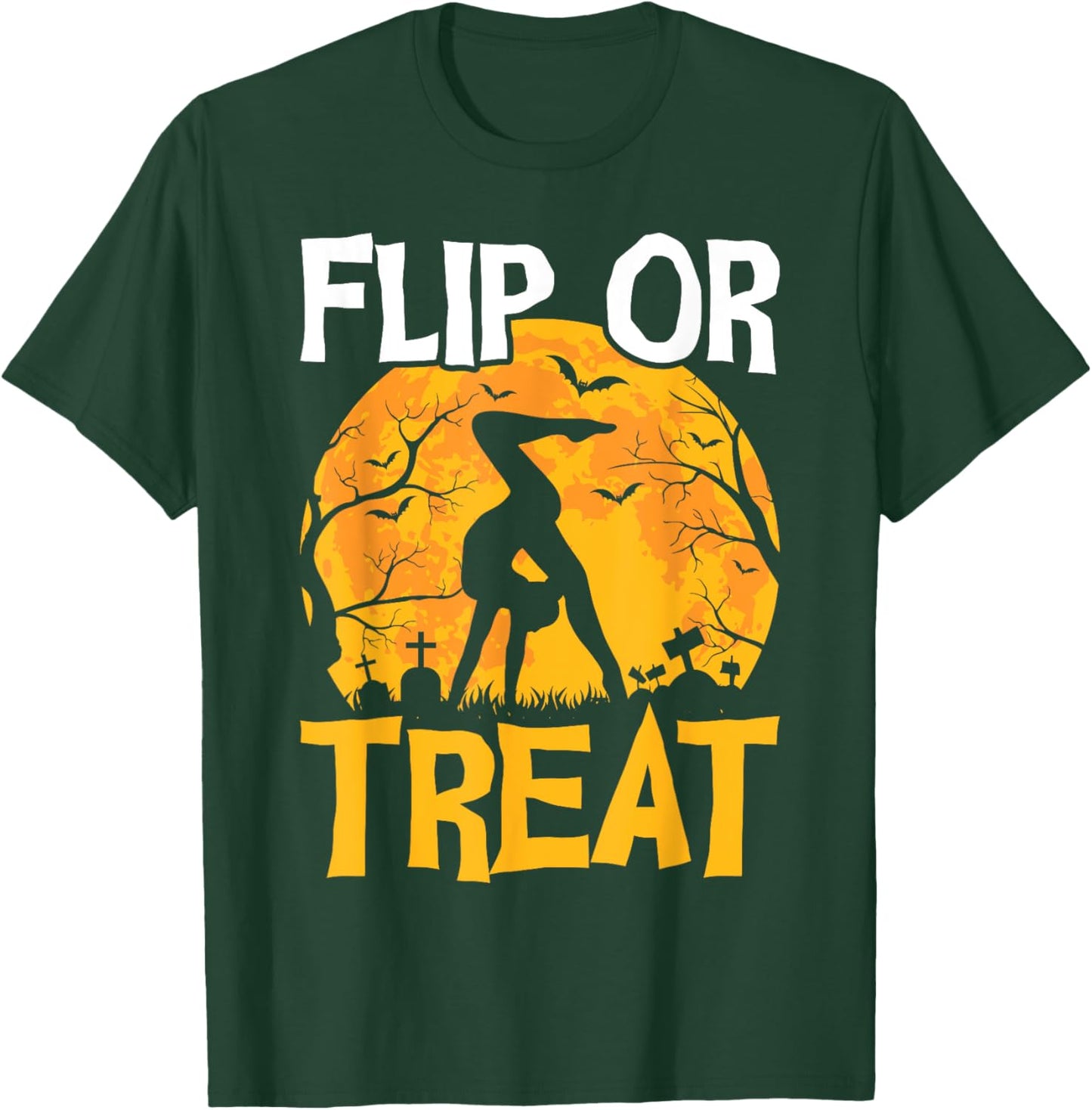 Gymnastics Halloween Flip or Treat Halloween Gymnastics T-Shirt - T-Shirt | Forest